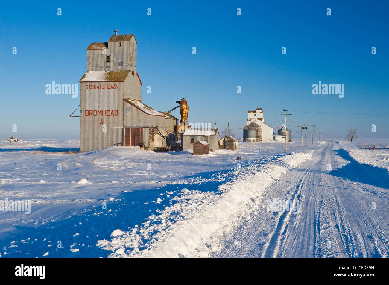 Elevatori delle granaglie, Bromhead, Saskatchewan, Canada Foto Stock