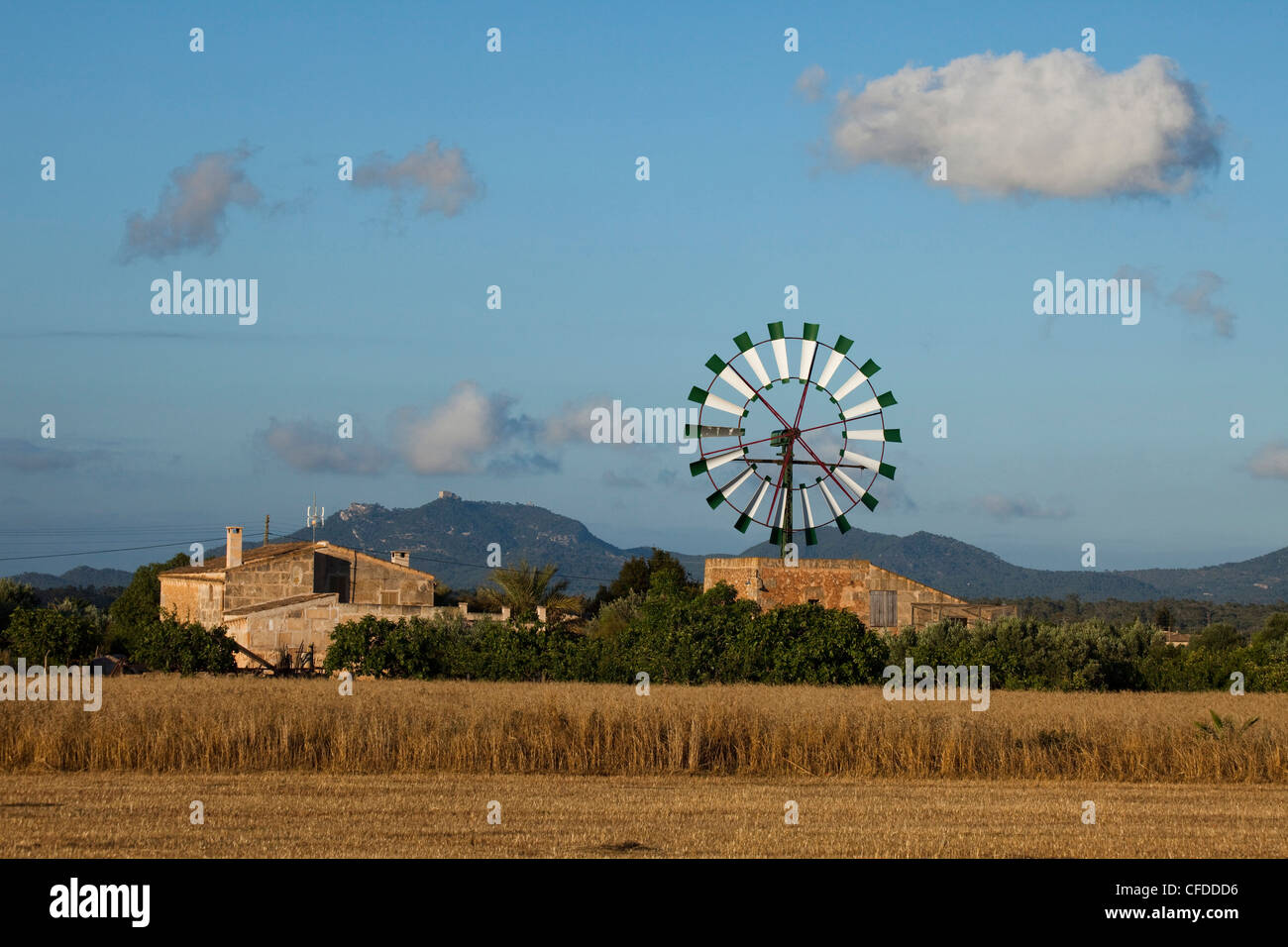 Il vento ruota, cottage, vicino a Campos, Maiorca, isole Baleari, Spagna, Europa Foto Stock