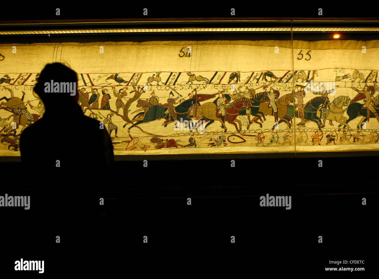 Arazzo di Bayeux noto in Francia come La Tapisserie de la Reine Mathilde (arazzo della Regina Matilde), Bayeux, Normandia, Francia Foto Stock