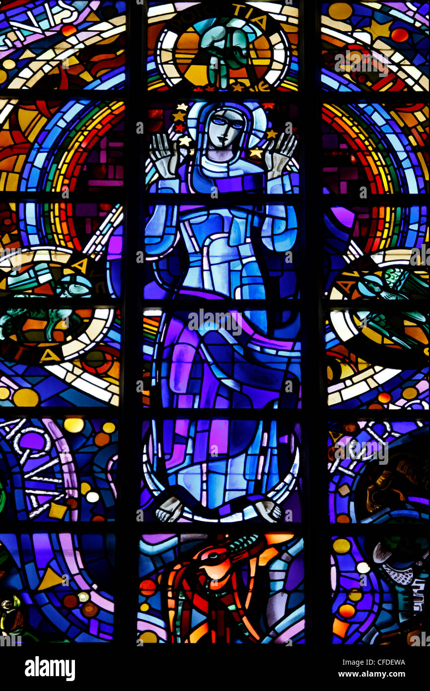 Il vetro macchiato della Vergine Maria a Notre-Dame-de-la-Trinite chiesa, Blois, Loir-et-Cher, Francia Foto Stock