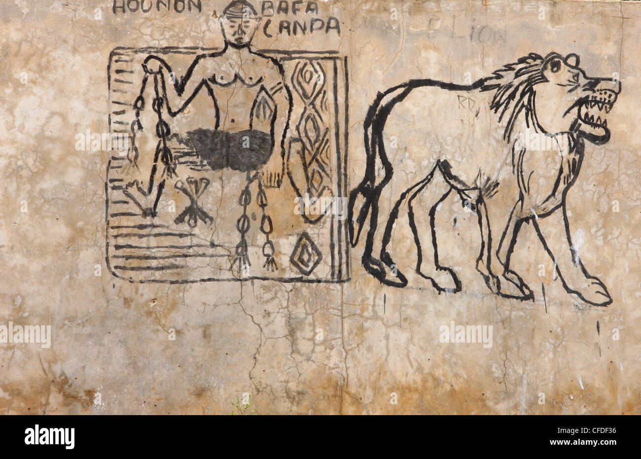 Pittura murale,un Voodoo stregone, Lomé, Togo, Africa occidentale, Africa Foto Stock