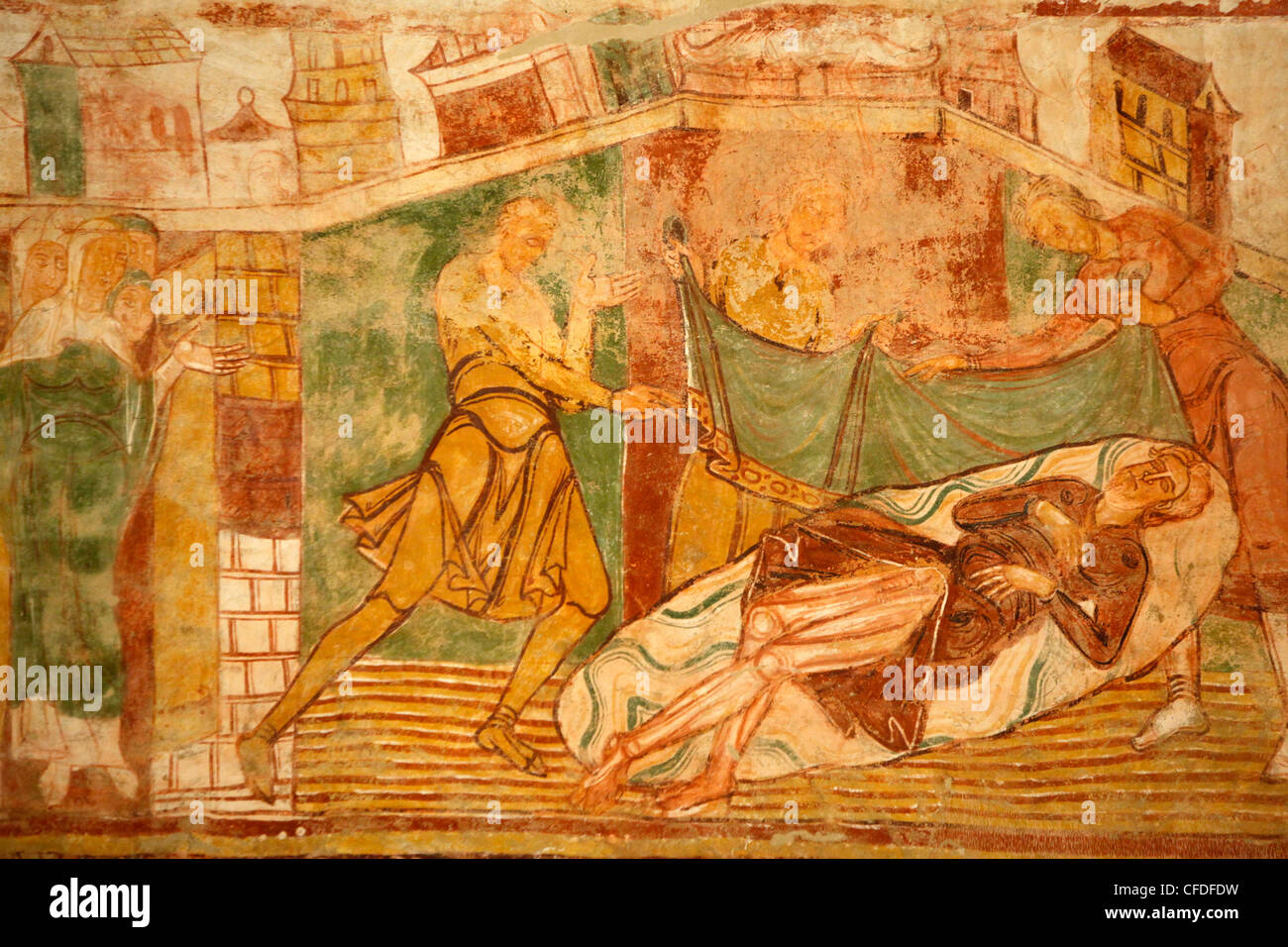 Navata vault dipinto dell Antico Testamento scena, Chiesa abbaziale di Saint-Savin sur Gartempe, Saint-Savin, Vienne, Francia Foto Stock