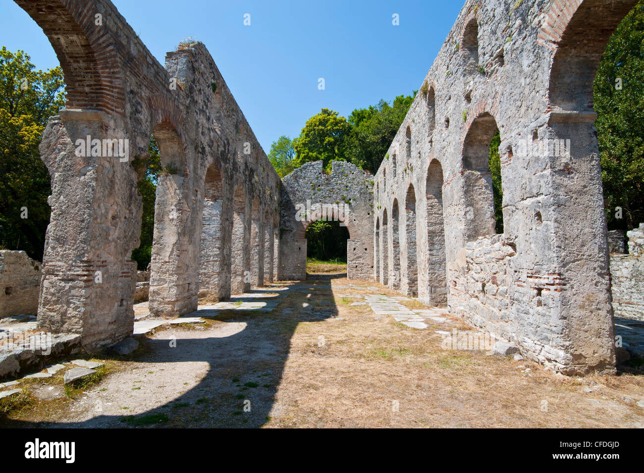 Le rovine Romane di Butrinto, Sito Patrimonio Mondiale dell'UNESCO, Albania, Europa Foto Stock