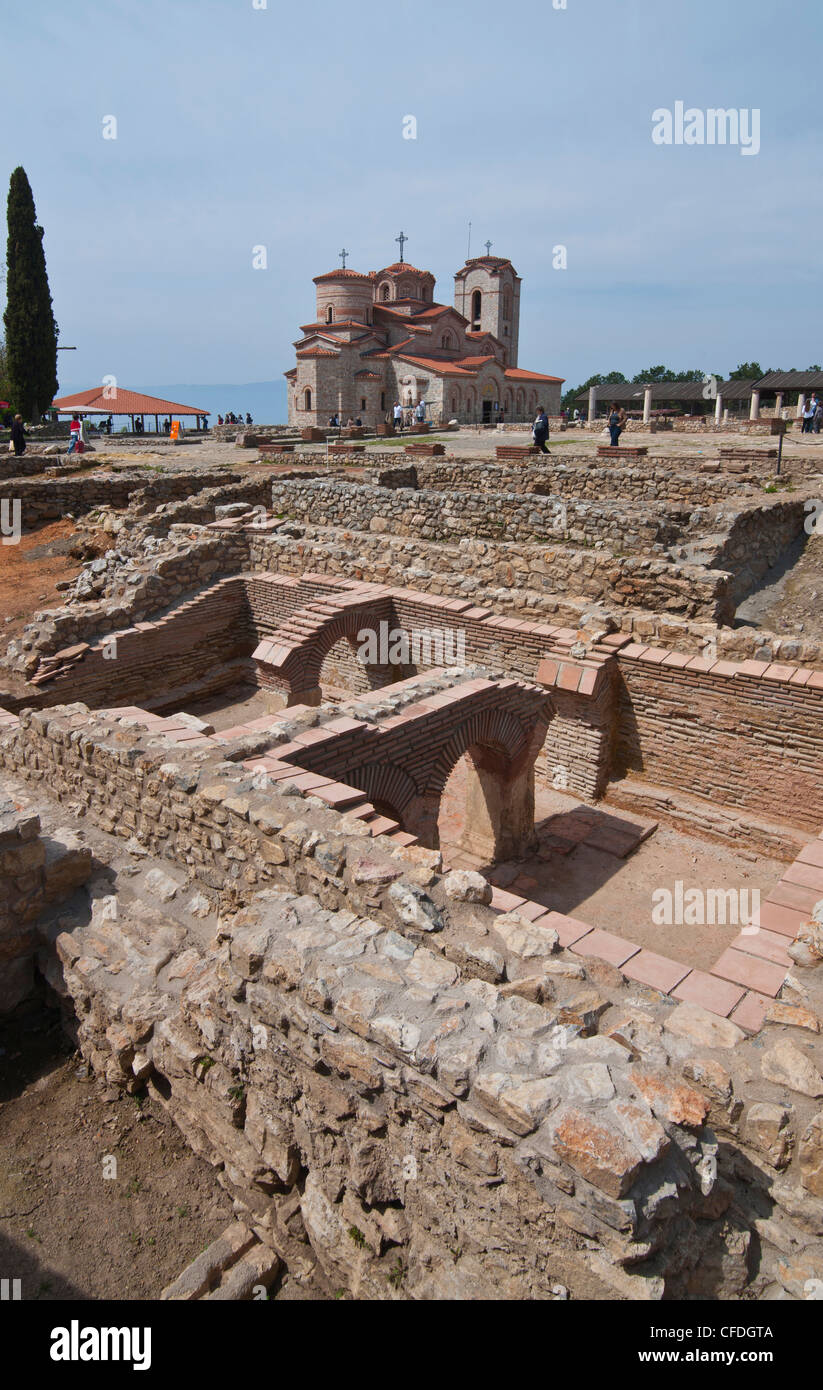 Scavi a Ohrid dal lago di Ohrid, Sito Patrimonio Mondiale dell'UNESCO, Macedonia, Europa Foto Stock