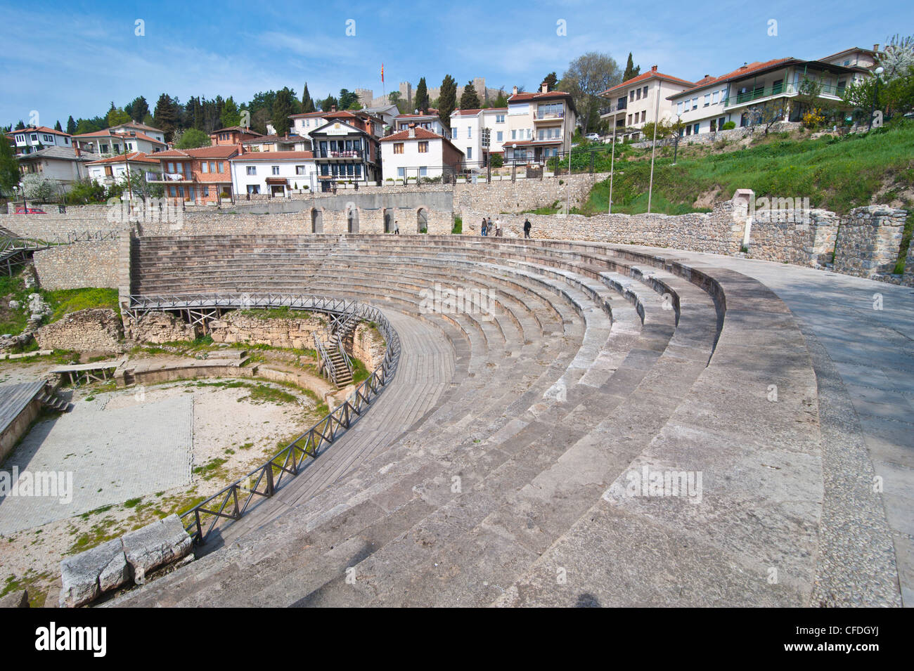 Anfiteatro a Ohrid presso il lago di Ohrid, Sito Patrimonio Mondiale dell'UNESCO, Macedonia, Europa Foto Stock