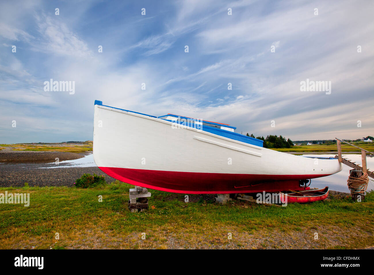 Acadian barca da pesca, Salmon River, Baia di Fundy, Nova Scotia, Canada Foto Stock