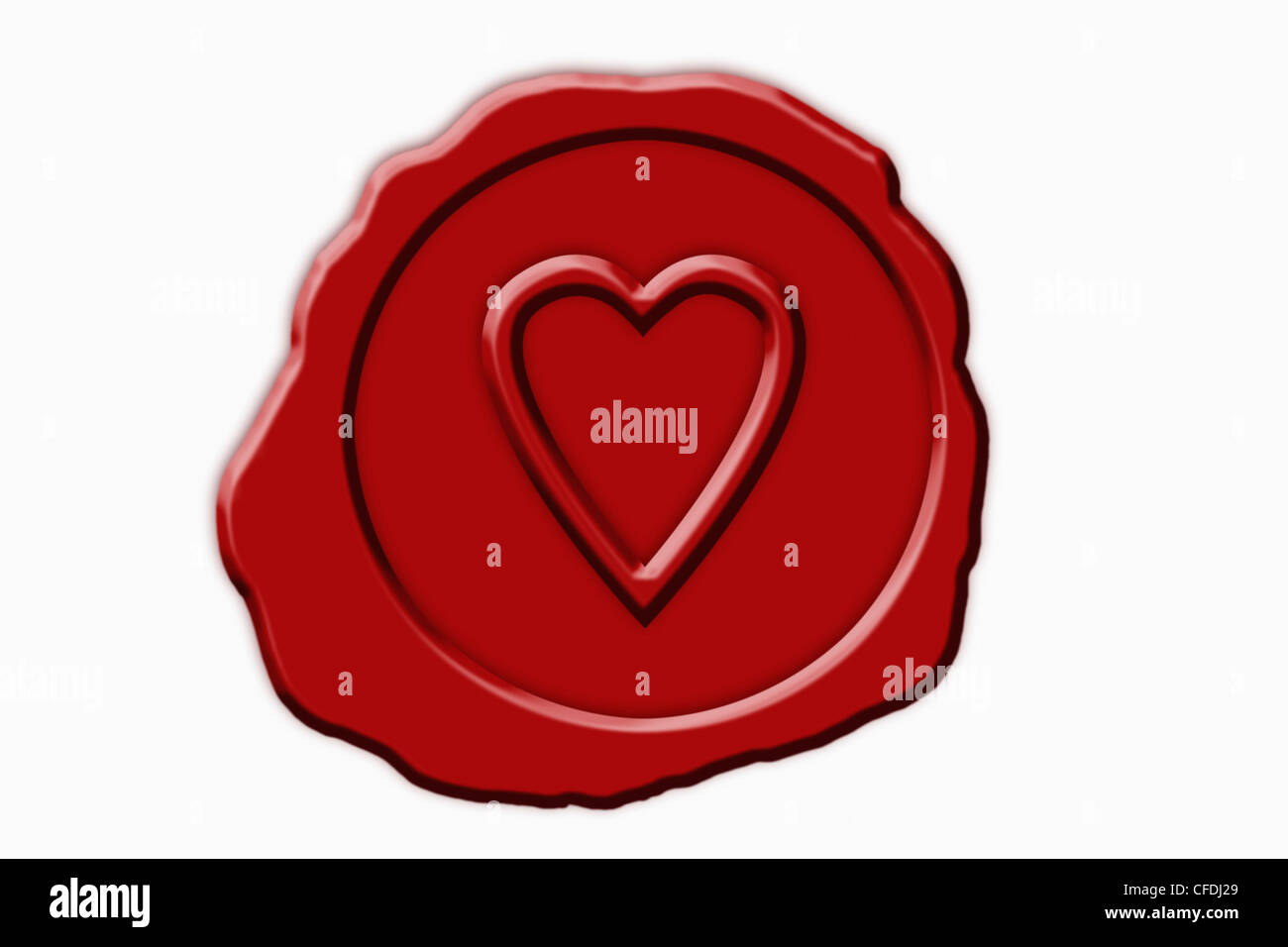 Dettaglio foto di un sigillo rosso con un simbolo del cuore in medio Foto Stock