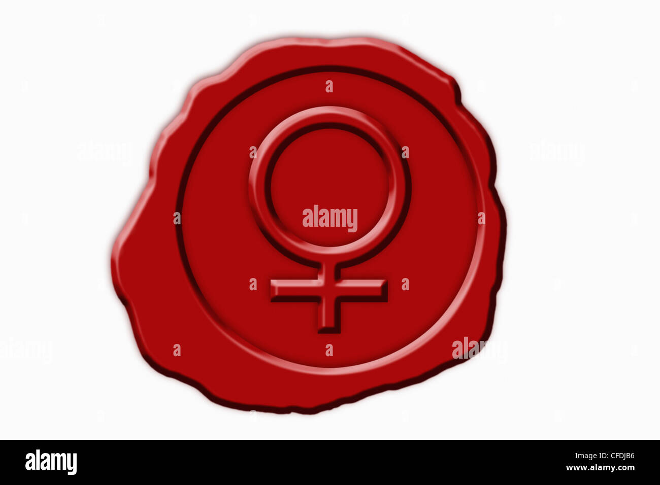 Dettaglio foto di un sigillo rosso con un simbolo femmina in medio Foto Stock