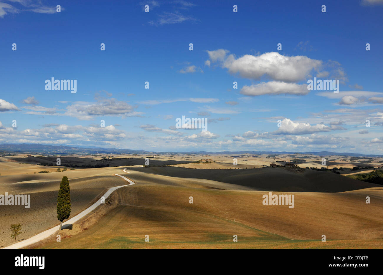 Paesaggio collinare sotto il cielo velato, Creta, Toscana, Italia, Europa Foto Stock