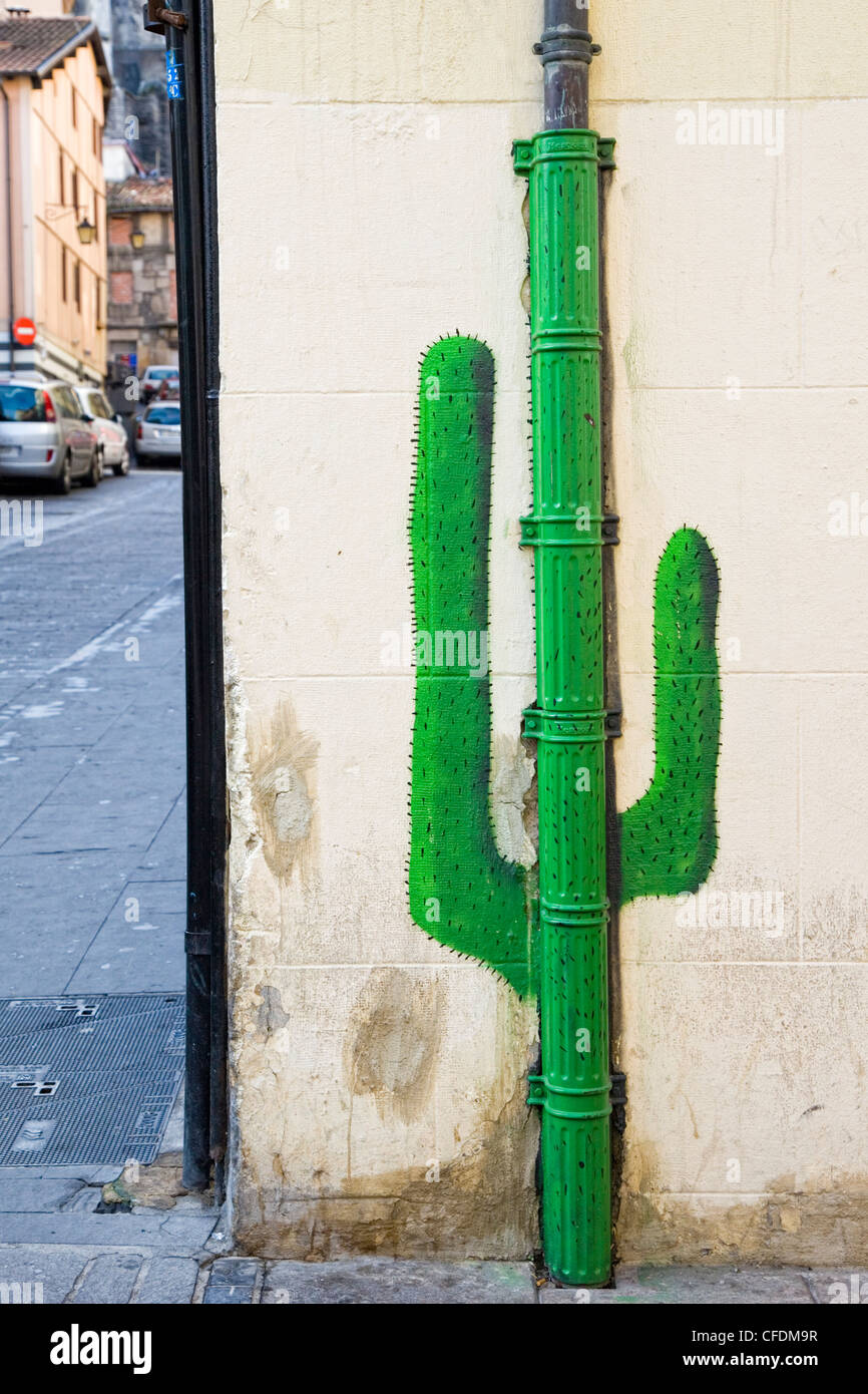 Cactus dipinto sopra una parte iniziale su una parete Foto Stock