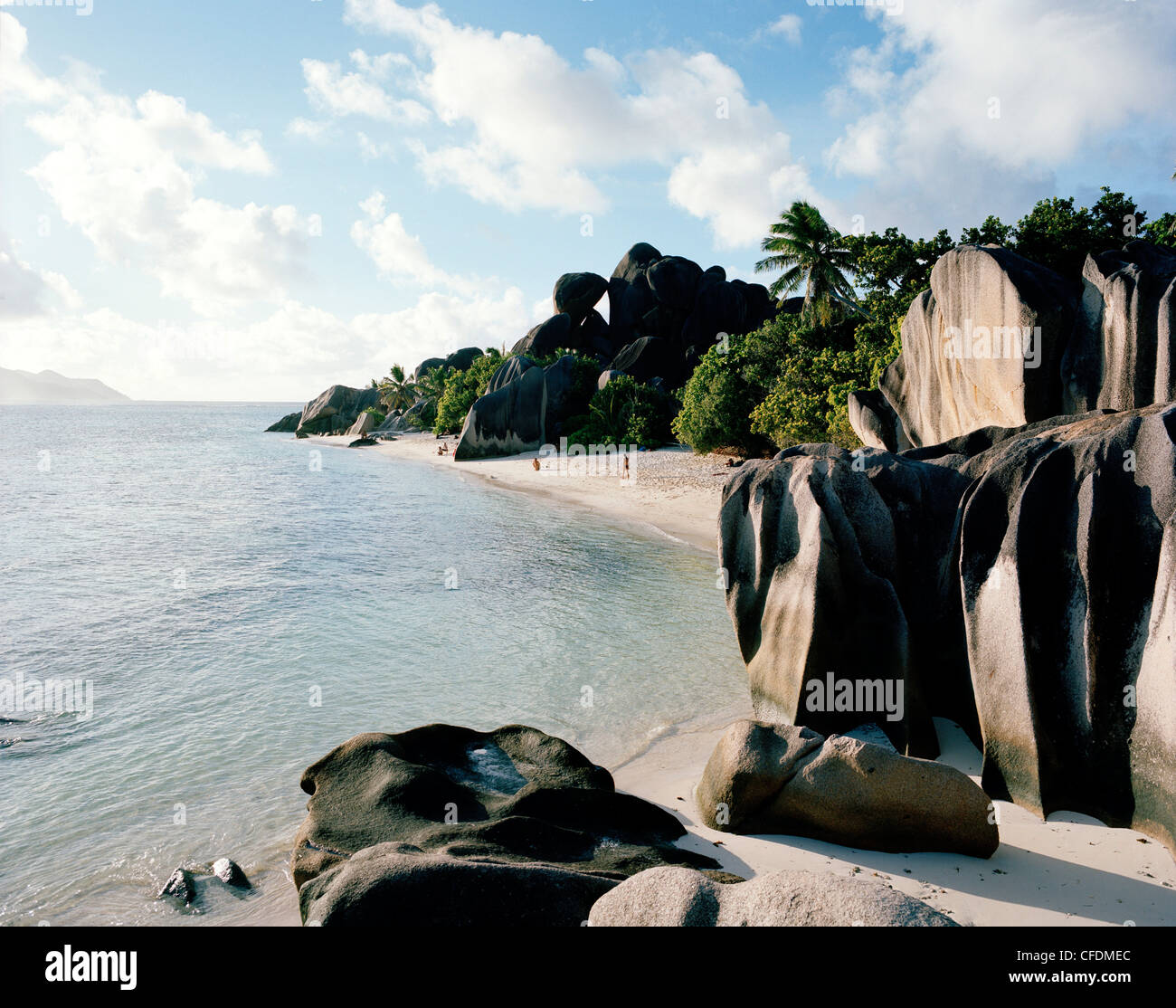 Mondi più famosa spiaggia di Anse Source d'Argent con le sue rocce granitiche, South Western La Digue La Digue e isole interne, Repub Foto Stock