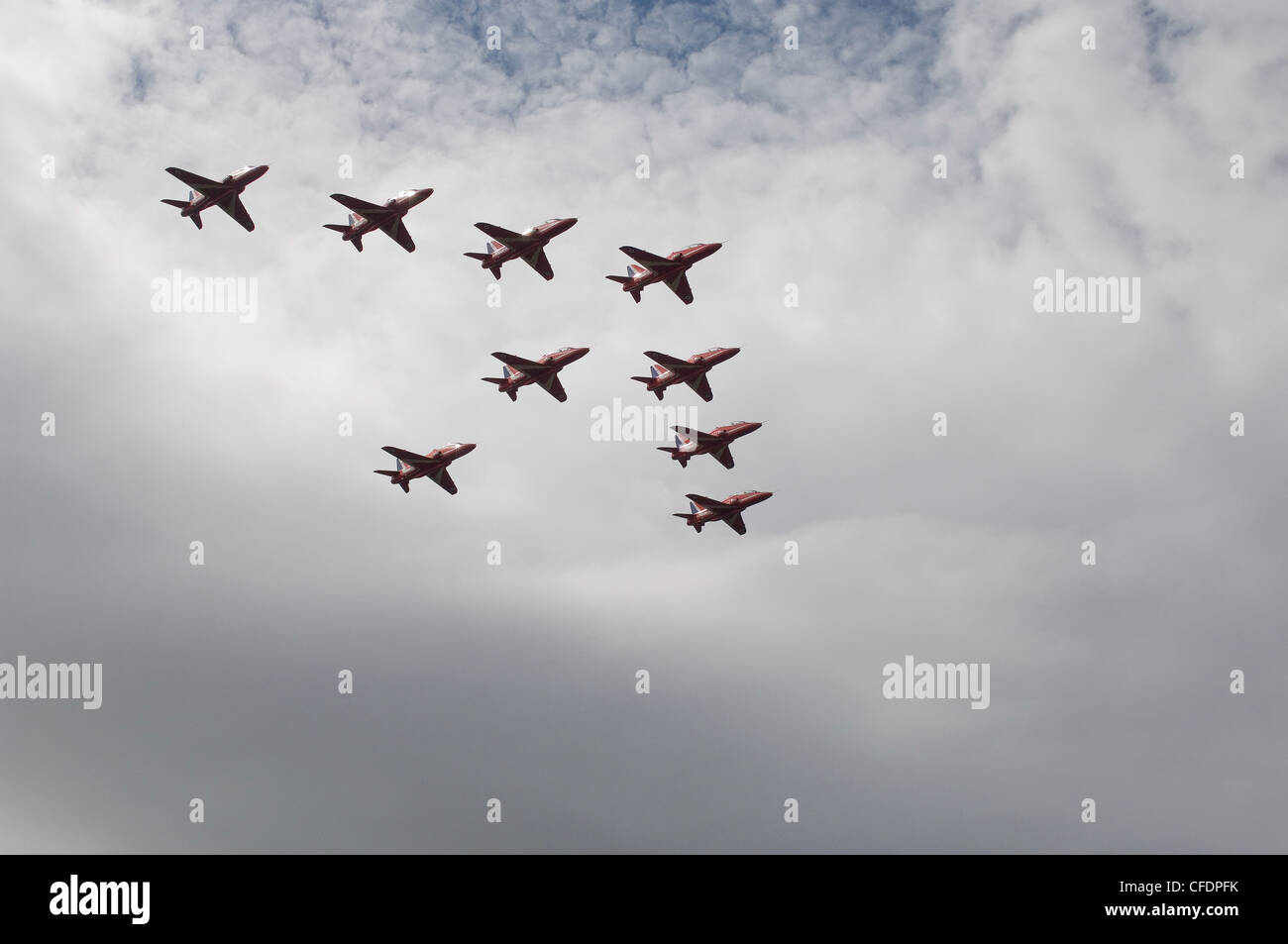 Le frecce rosse famoso RAF aerobatic team di visualizzazione. Foto Stock