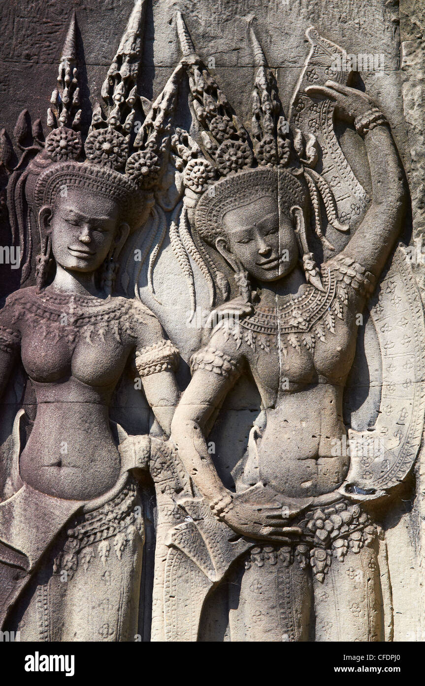 Apsara, celeste ballerino del Regno Khmer, Angkor Wat, Angkor, Siem Reap, Cambogia Foto Stock