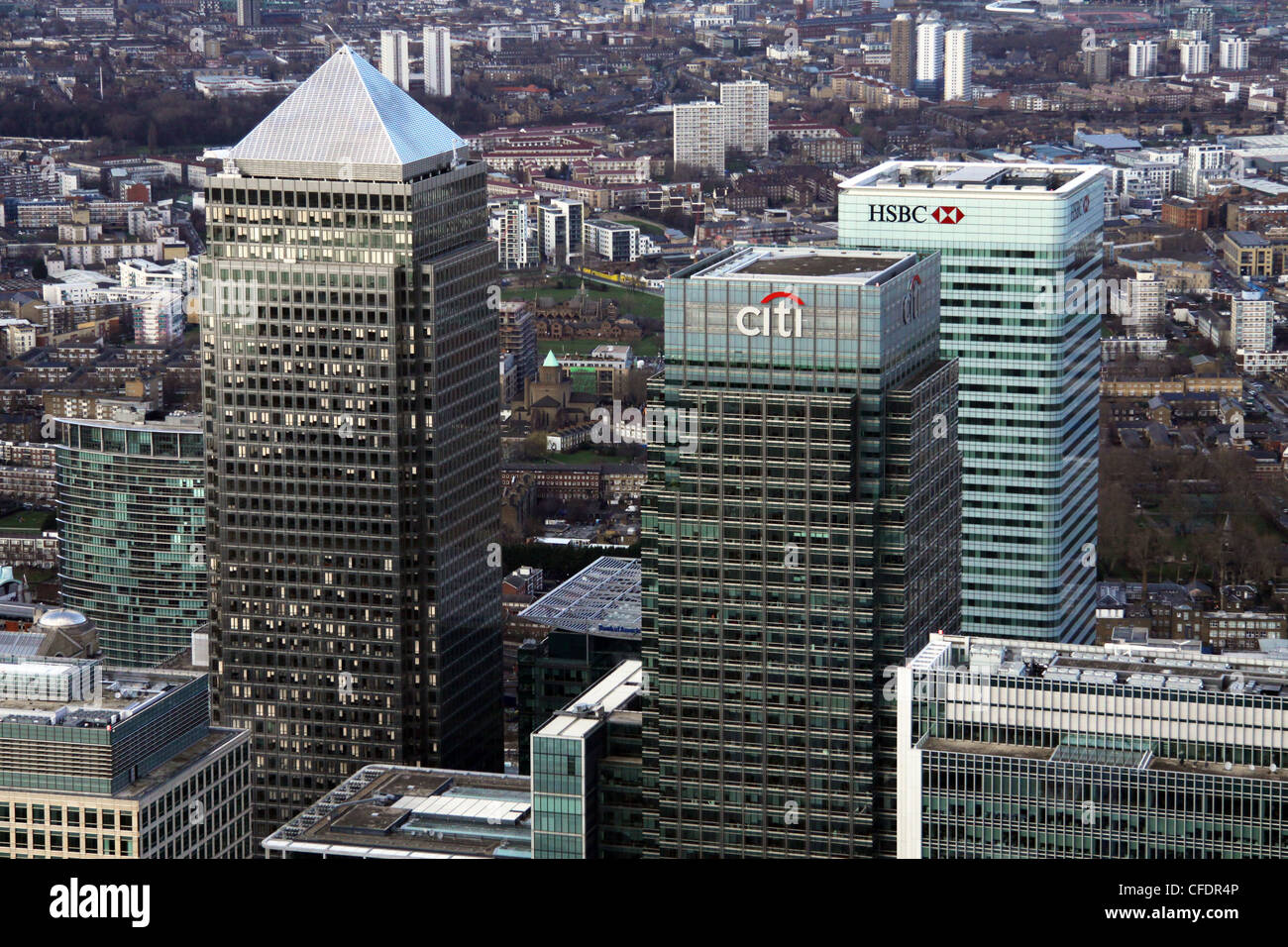 Vedute aeree di Canary Wharf, Londra Foto Stock