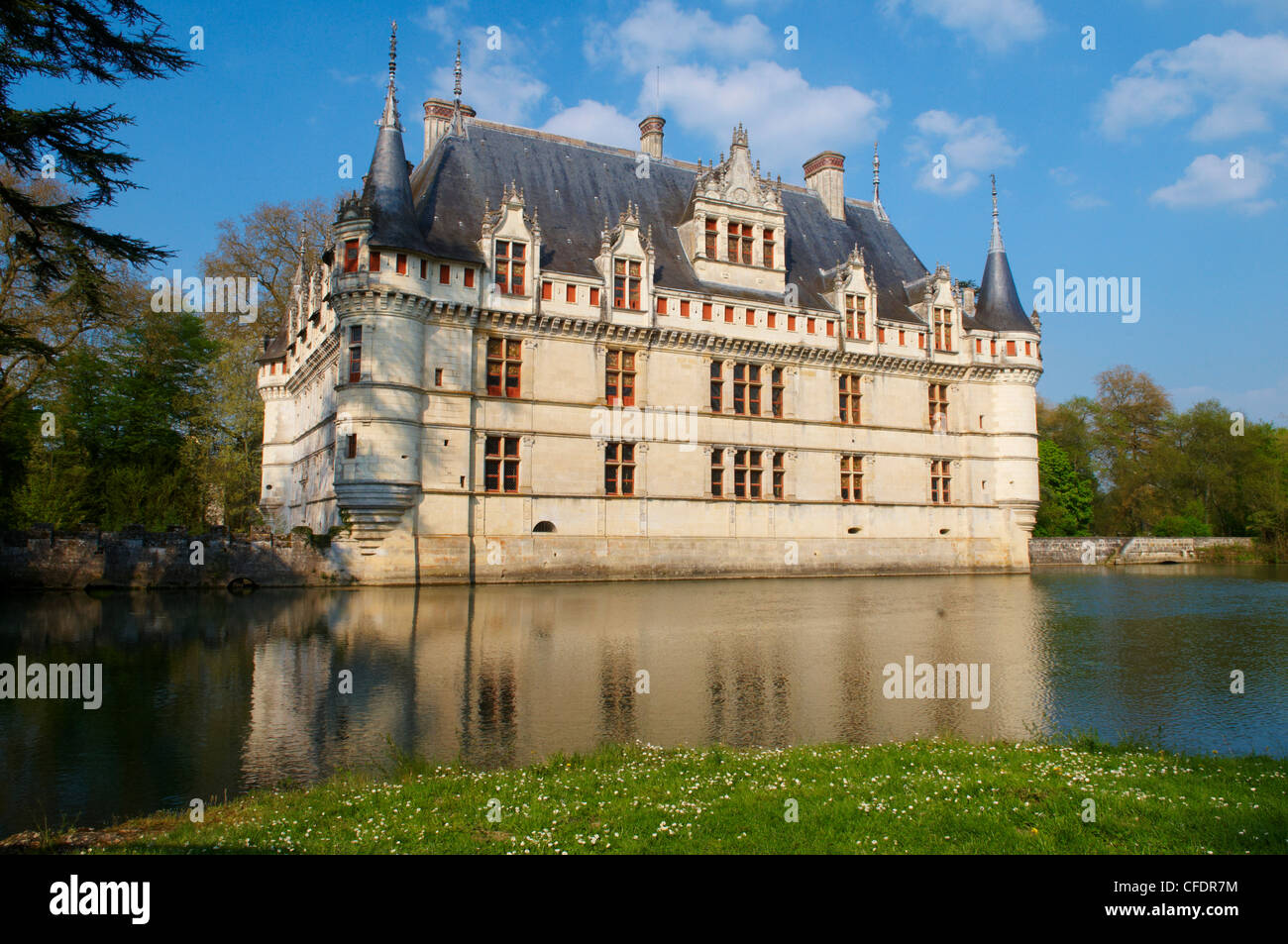 Azay le Rideau chateau, Sito Patrimonio Mondiale dell'UNESCO, Indre et Loire, Valle della Loira, in Francia, in Europa Foto Stock