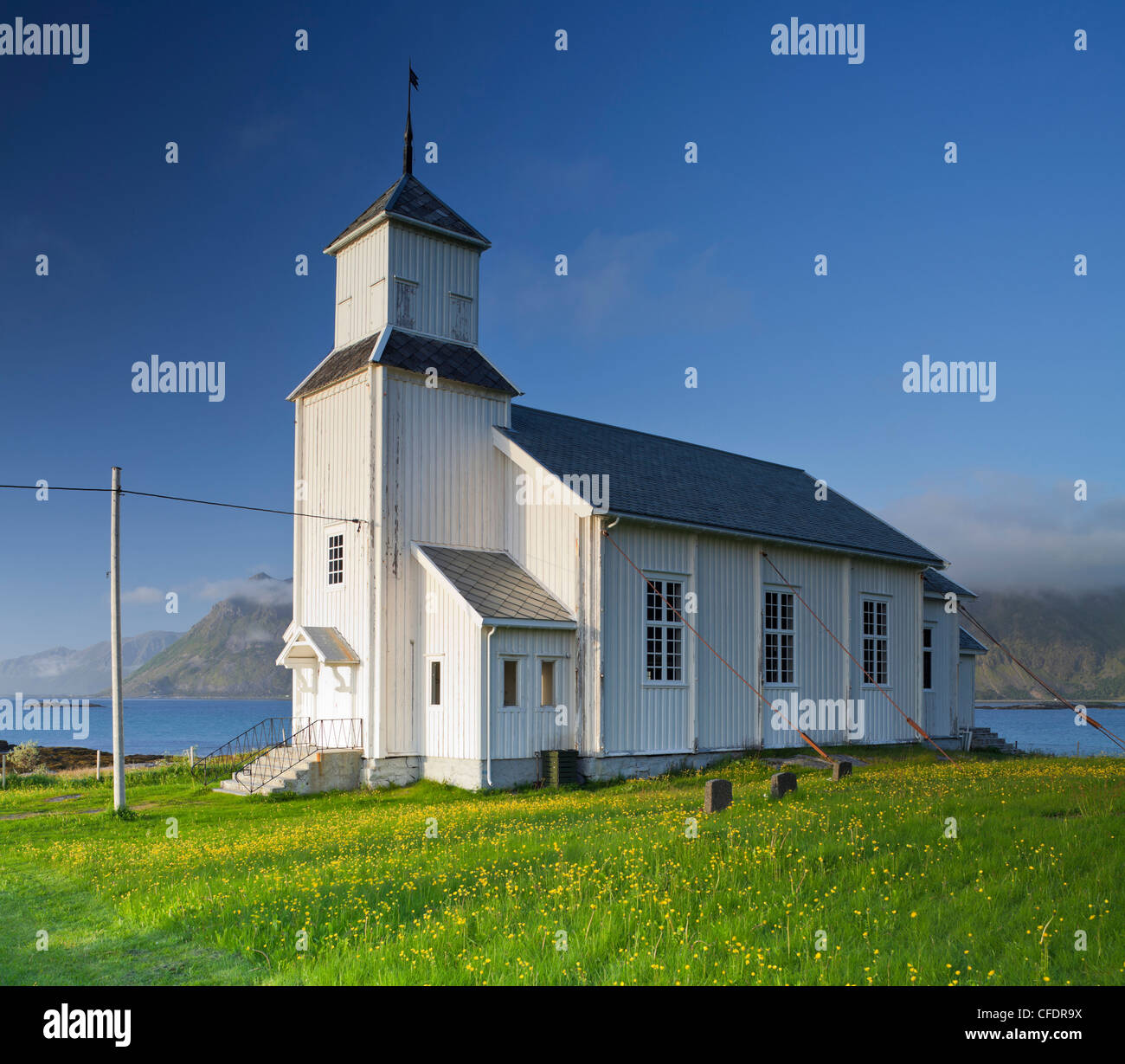 Gimsoy chiesa in legno a Gimsoysand, Nordland, Norvegia Foto Stock