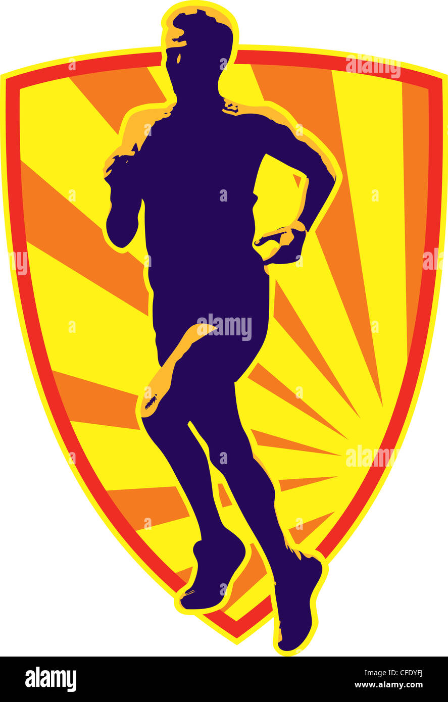 Illustrazione di un maratoneta in esecuzione il jogging con sunburst isolato su sfondo bianco fatto in stile retrò Foto Stock