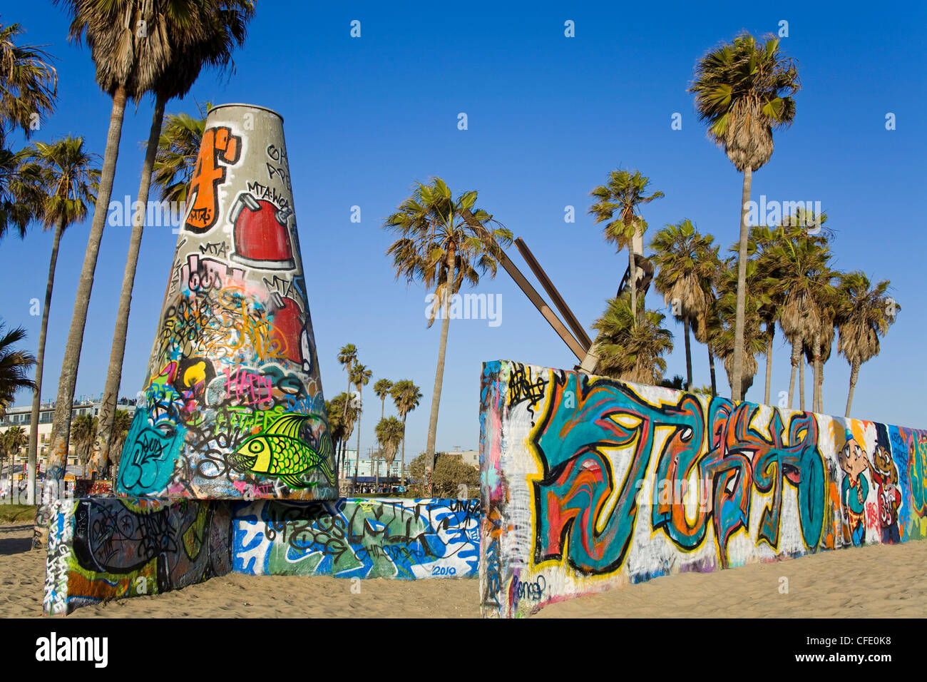Pareti d'arte, legale graffiti, sulla Spiaggia di Venice, Los Angeles, California, Stati Uniti d'America, Foto Stock