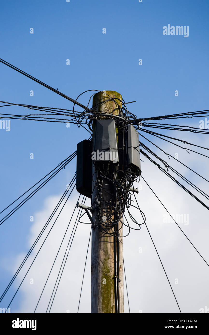 BT British Telecom un palo telefonico con cavi contro un cielo blu Foto  stock - Alamy