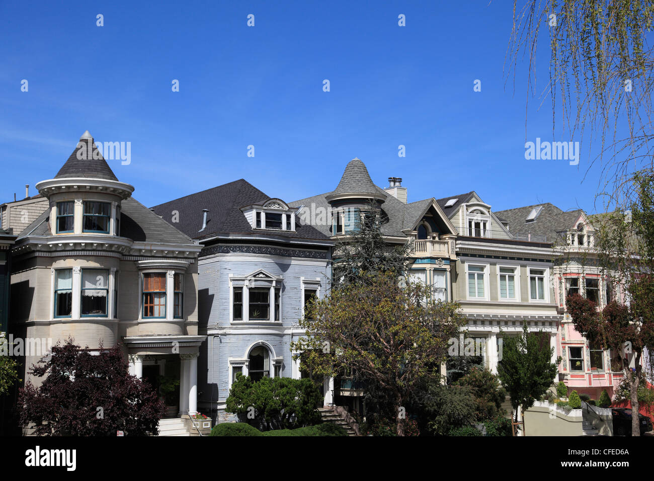 Architettura vittoriana, Painted Ladies, Alamo Square, San Francisco, California, Stati Uniti d'America Foto Stock