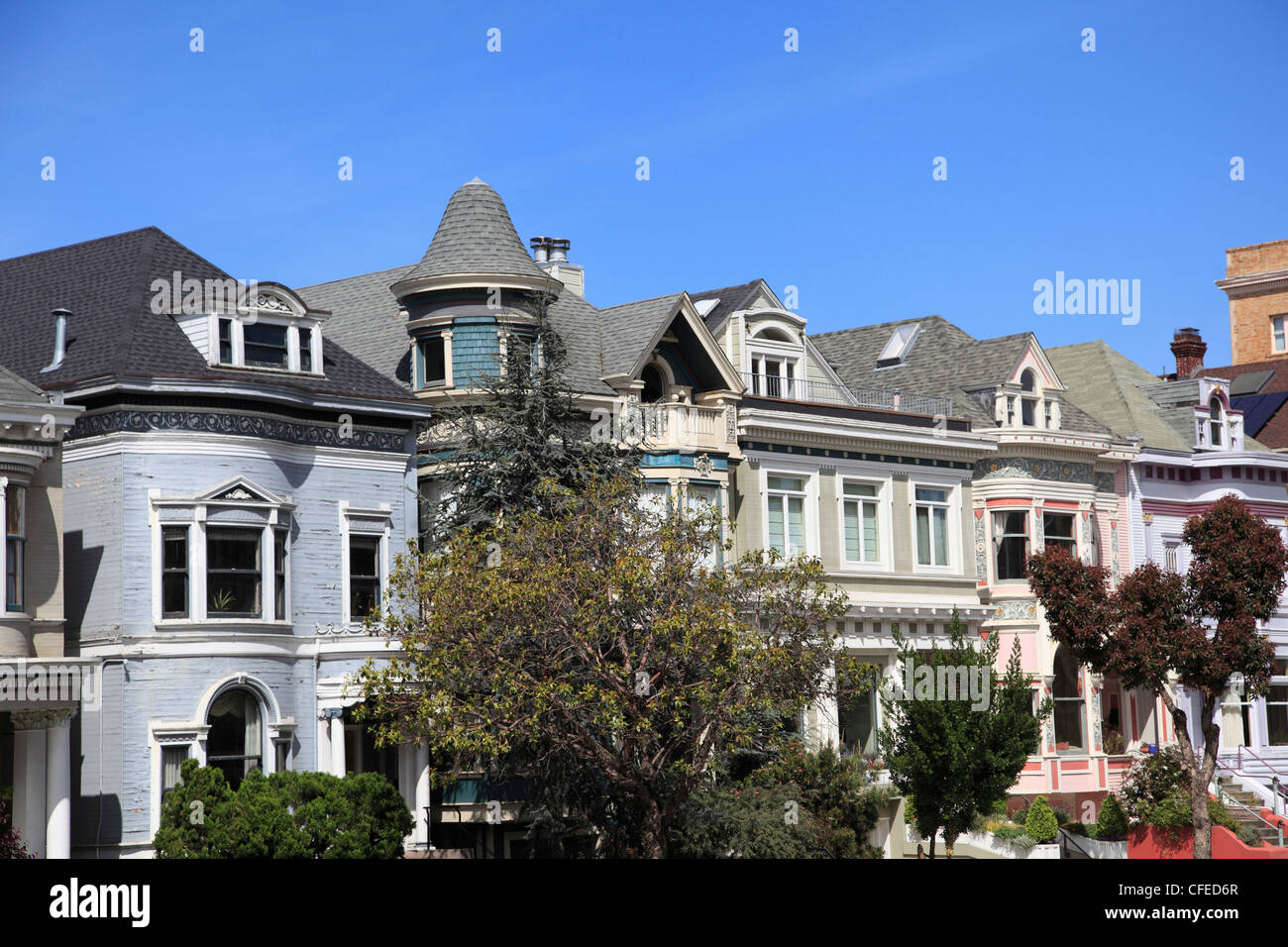 Architettura vittoriana, Painted Ladies, Alamo Square, San Francisco, California, Stati Uniti d'America Foto Stock