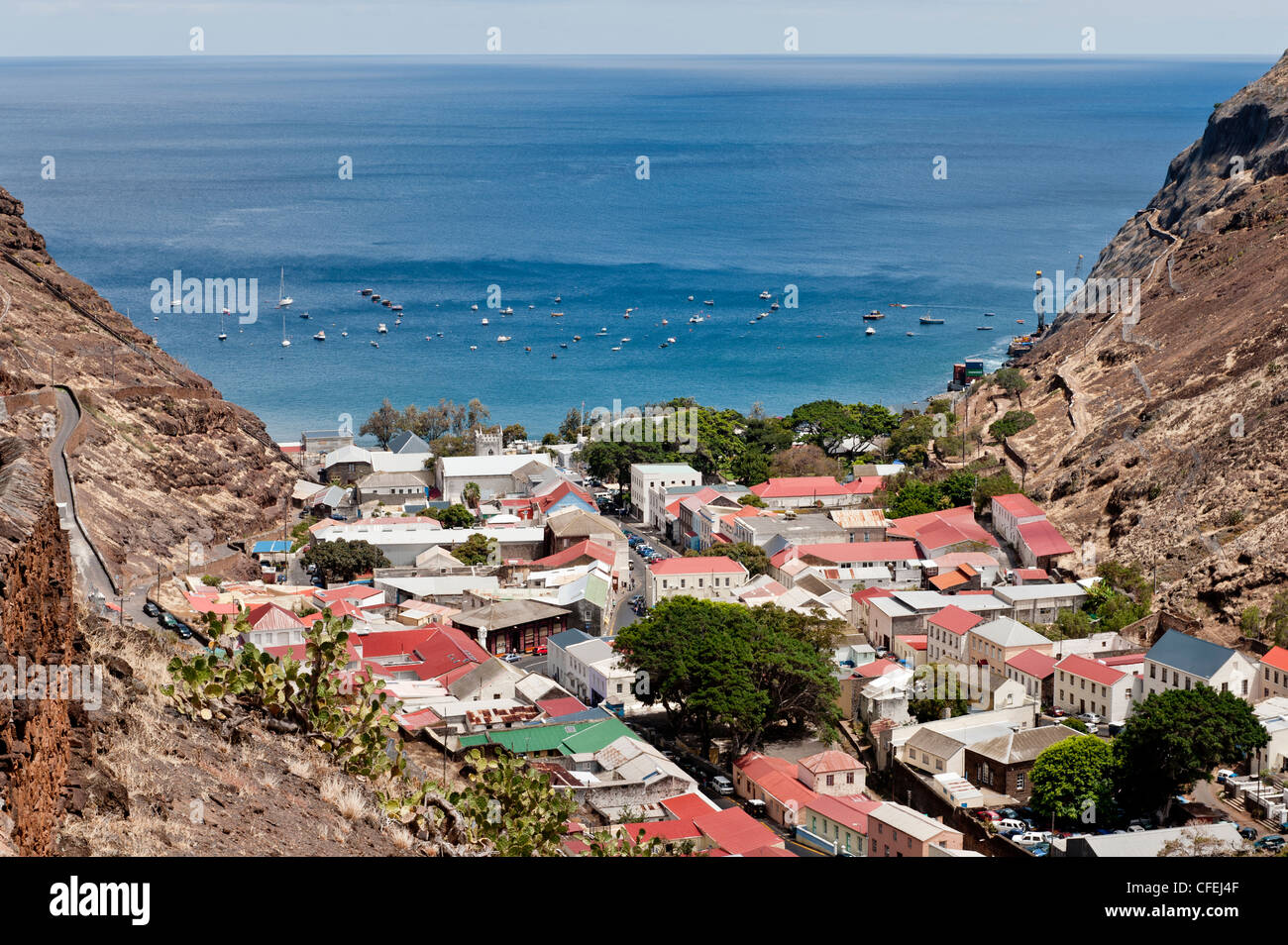 Jamestown St Helena island nel sud dell'Oceano Atlantico vista dei tetti della città Foto Stock