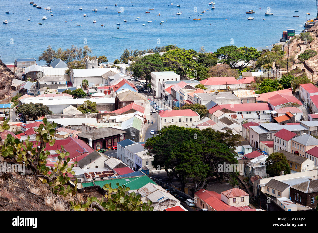 Jamestown St Helena island nel sud dell'Oceano Atlantico vista dei tetti della città Foto Stock