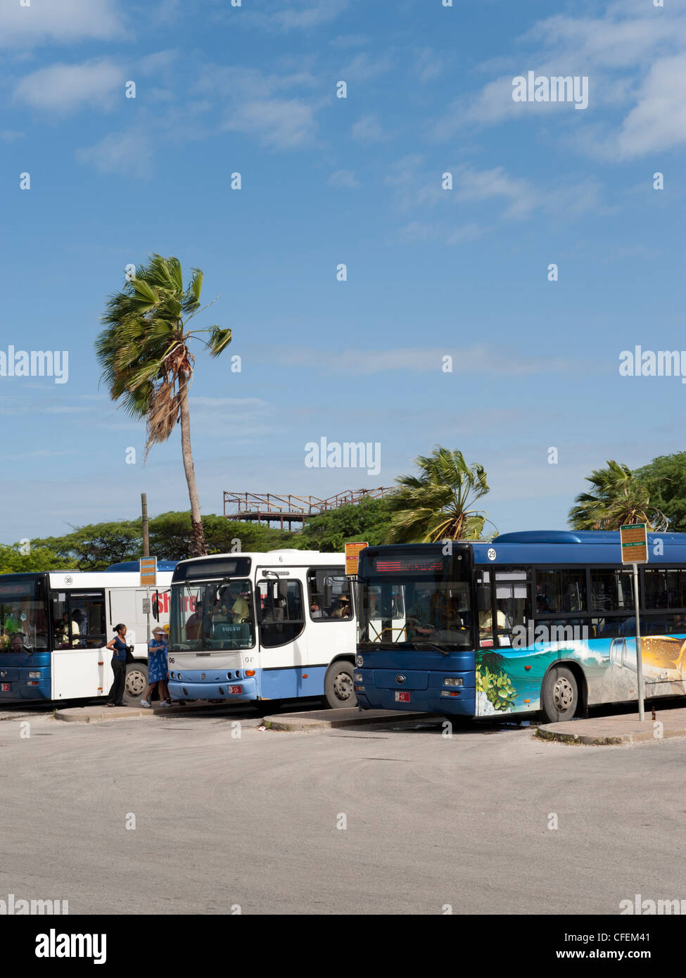 Bus turistici di Oranjestad, Aruba, Caraibi Foto Stock