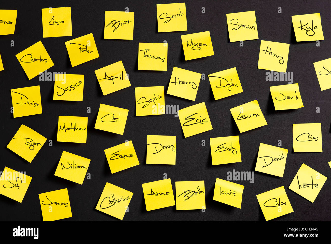 Carta gialla note con il maschio e la femmina nomi Foto Stock