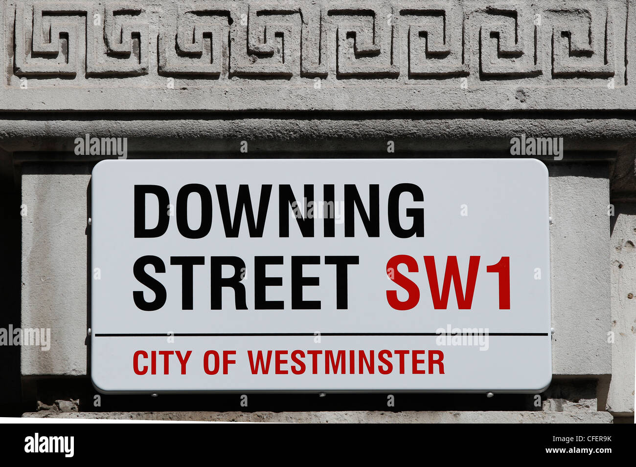 Cartello stradale di Downing Street Westminster London SW1 Foto Stock