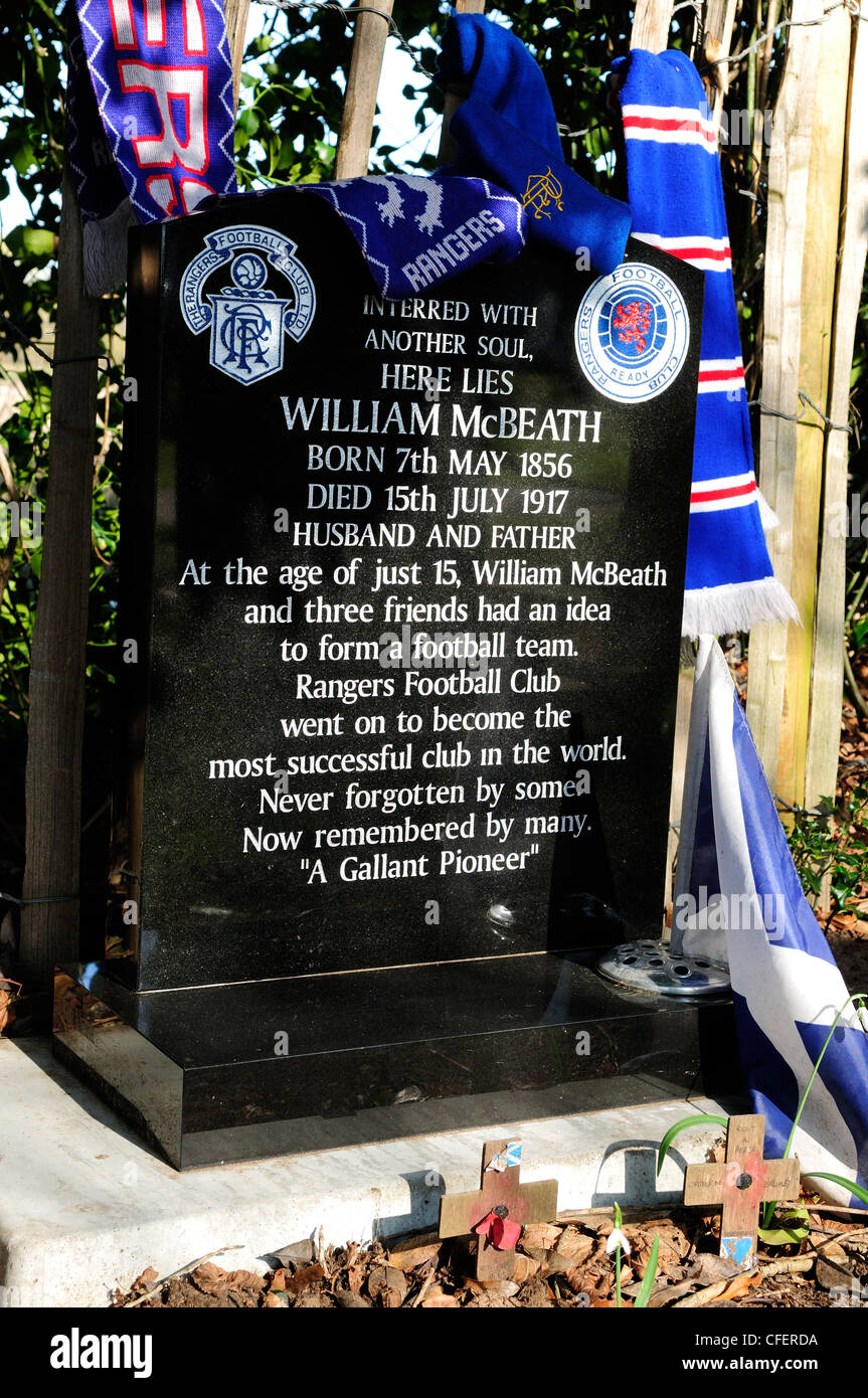 William Mcbeath uno dei membri fondatori del Rangers Football Club.oggetto contrassegnato per la rimozione definitiva nel cimitero Canwick Lincoln. Foto Stock