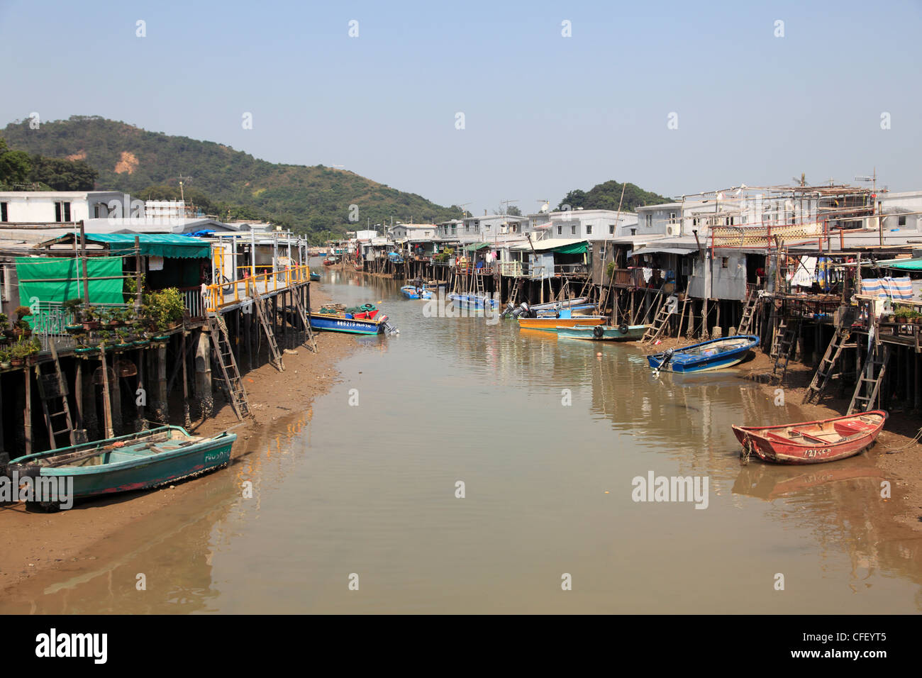 Palafitte, Tai O villaggio di pescatori, l'Isola di Lantau, Hong Kong, Cina, Asia Foto Stock
