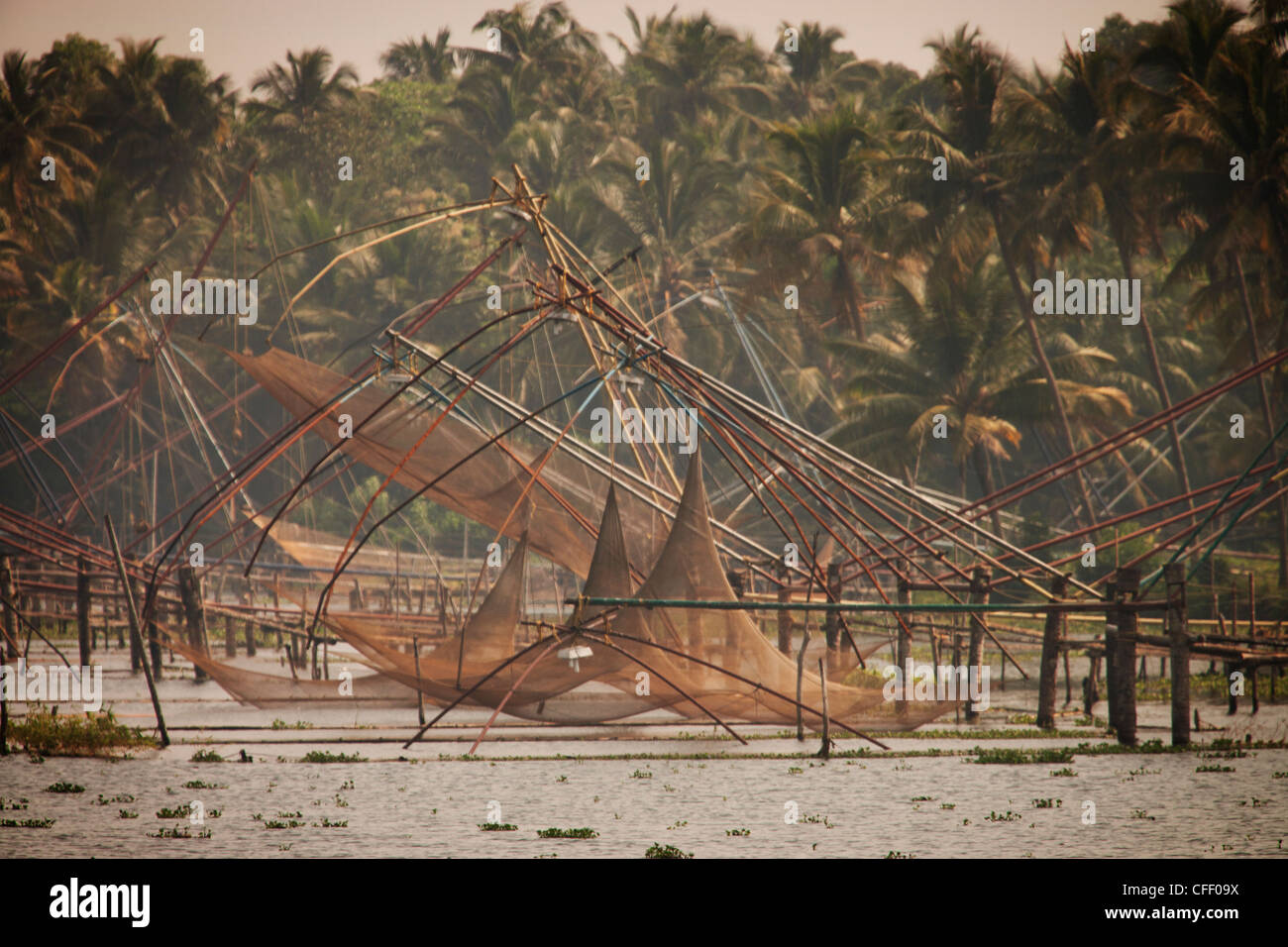 Cinese di reti da pesca, Kerala, India, Asia Foto Stock