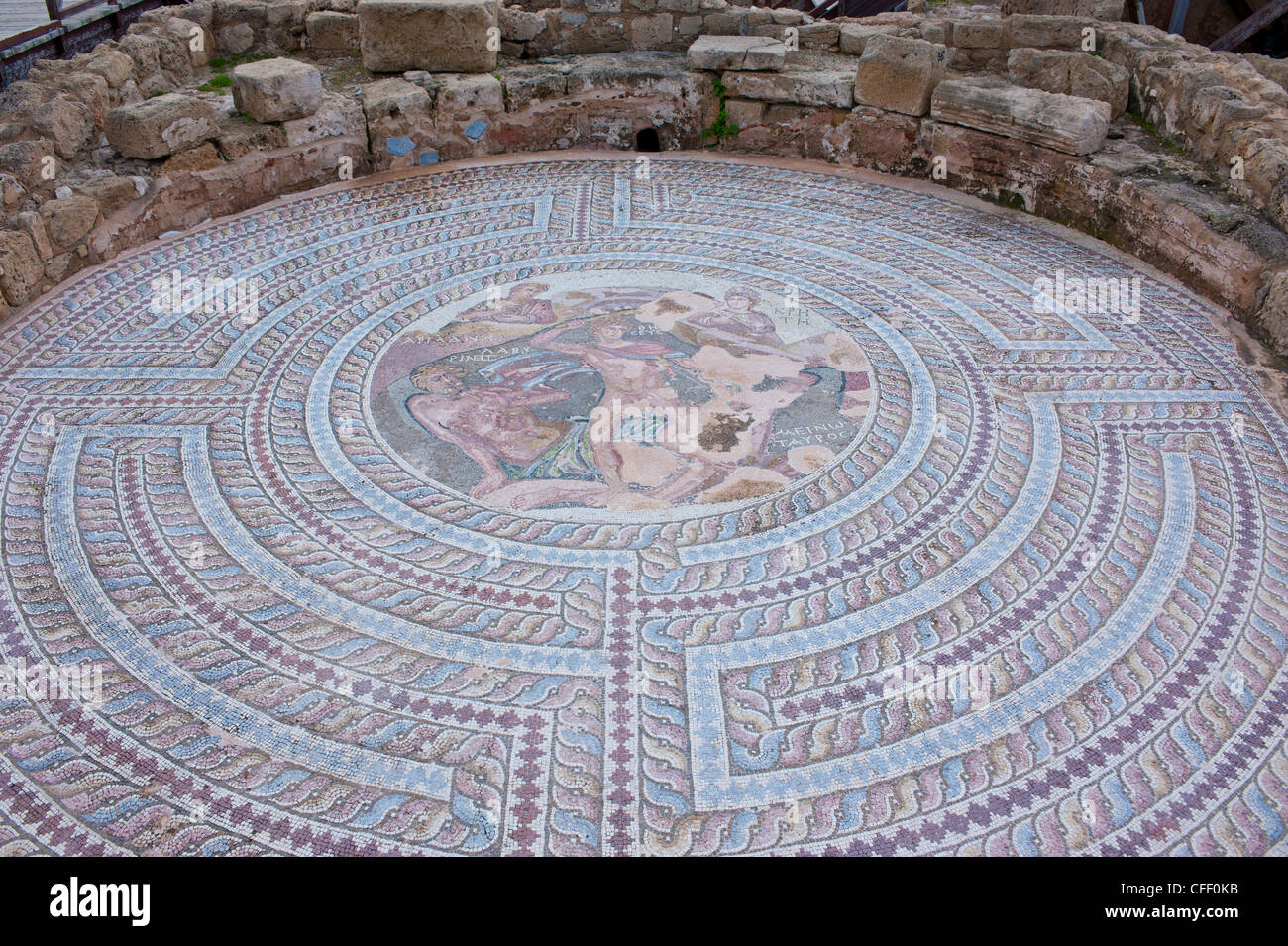 Mosaici presso il sito archeologico di Paphos, Sito Patrimonio Mondiale dell'UNESCO, Cipro, Europa Foto Stock