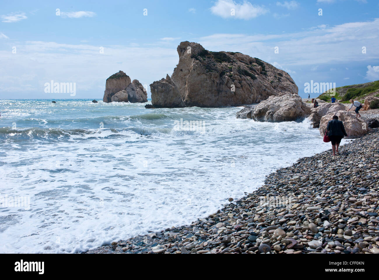 Roccia di Afrodite e la spiaggia, Cipro, Mediterraneo, Europa Foto Stock