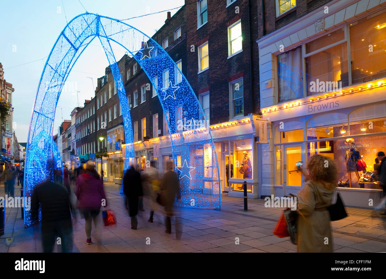 Le luci di Natale, South Molton Street, London, England, Regno Unito, Europa Foto Stock