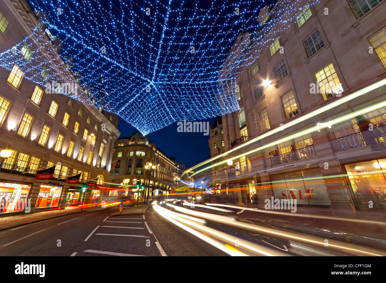 Le luci di Natale, Regents Street, London, England, Regno Unito, Europa Foto Stock