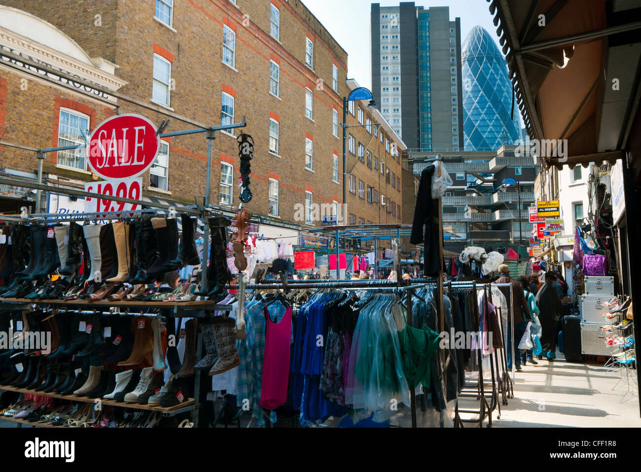 Petticoat Lane market, l'East End di Londra, Inghilterra, Regno Unito, Europa Foto Stock