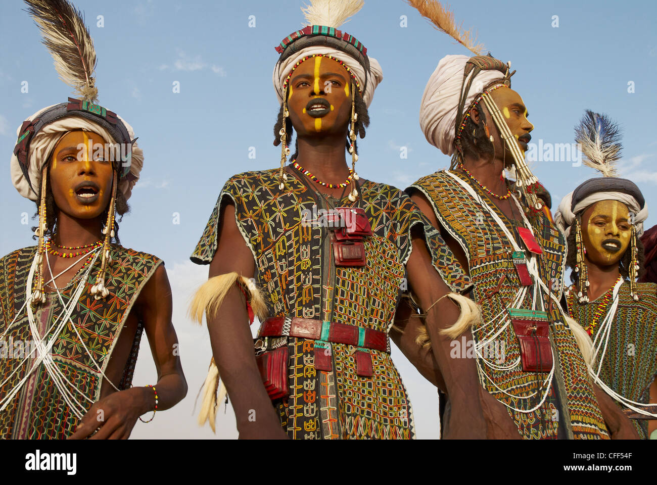 Wodaabe (Bororo) uomini, una riunione generale del West African Wodaabe Peuls (Peul Bororo), Niger Foto Stock