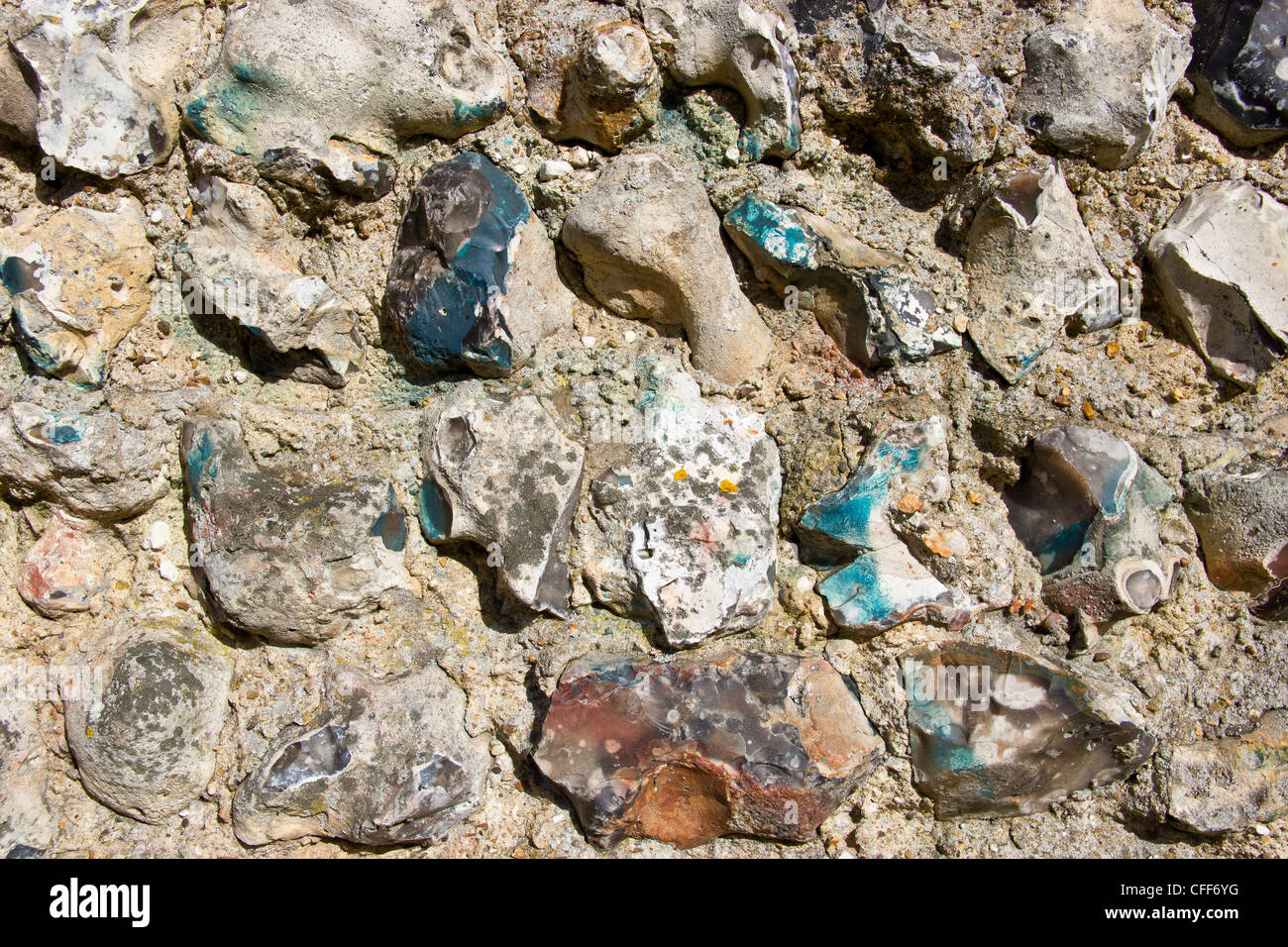 Muro di pietra focaia dettaglio Canterbury City Wall UK Foto Stock