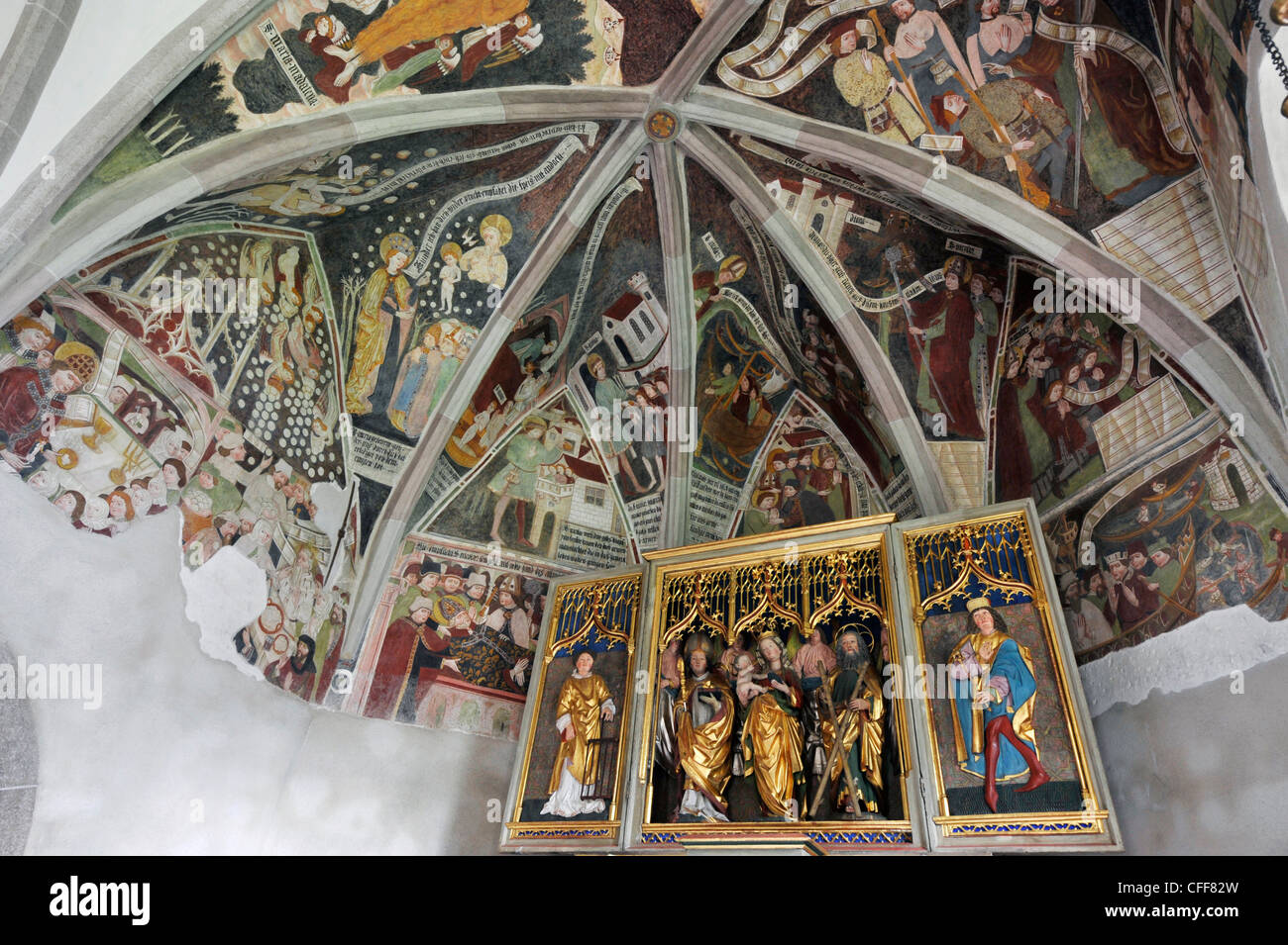 Affresco all'interno di San Nicolò chiesa a Cleran, Bressanone, Sud Tirolo, Alto Adige, Italia, Europa Foto Stock