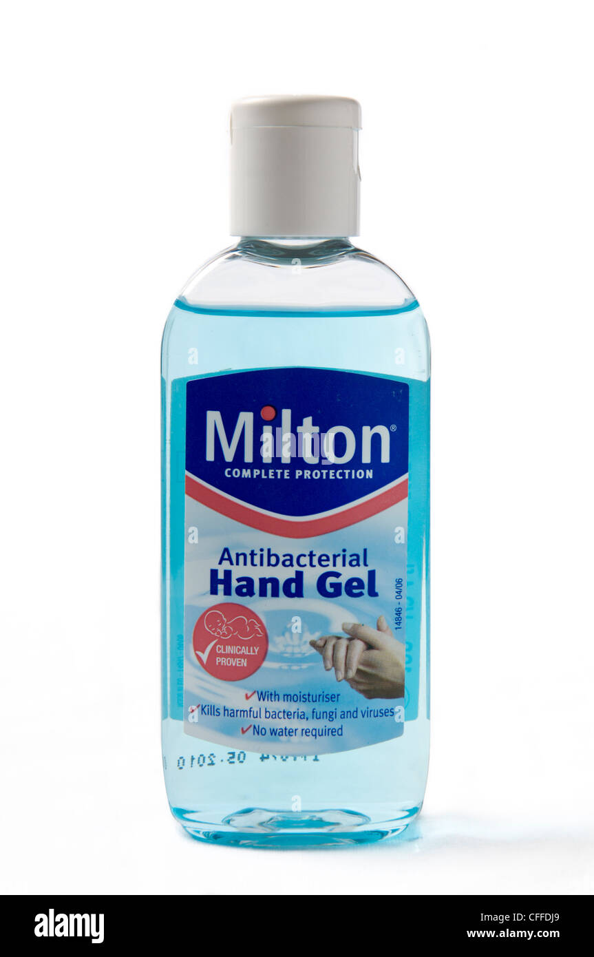 Milton antibatterica di gel è un prodotto a base di alcool per la pulizia a mano prodotto Foto Stock