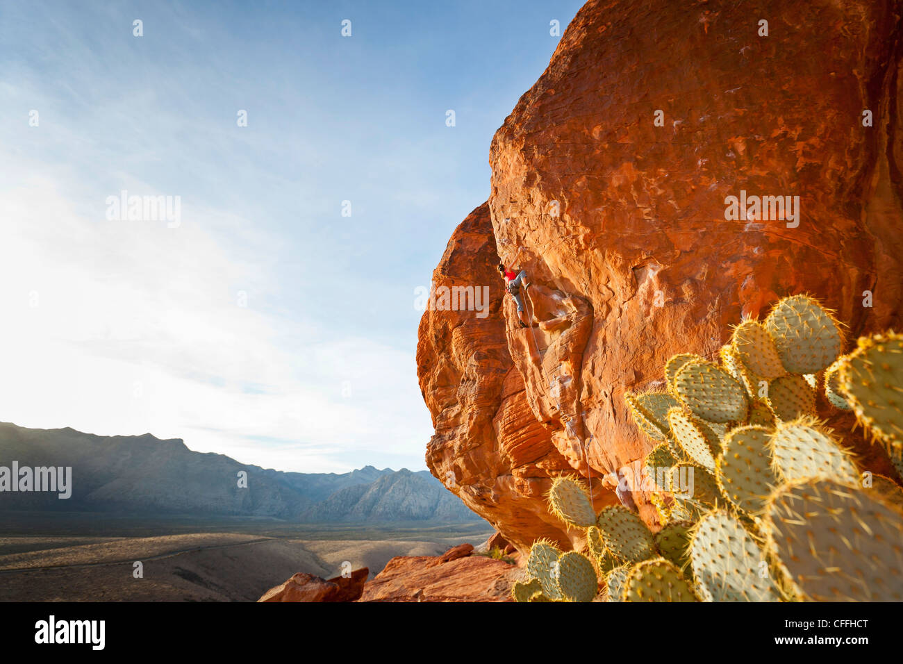 Un rocciatore nelle colline di Calico, il Red Rock Canyon National Conservation Area, Nevada, Stati Uniti d'America. Foto Stock