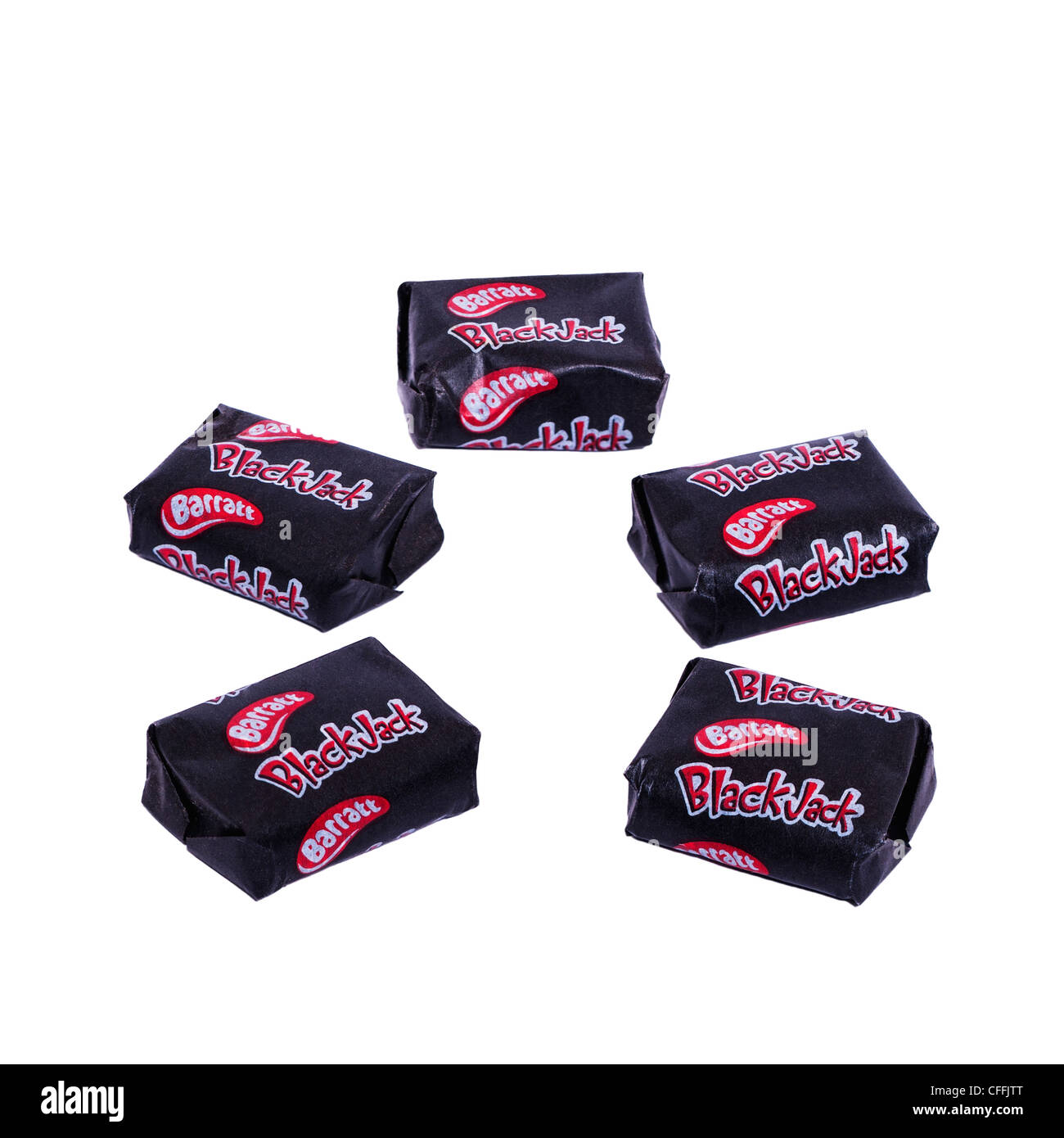 Una selezione di tradizionali Barratt BlackJack dolci su sfondo bianco Foto Stock