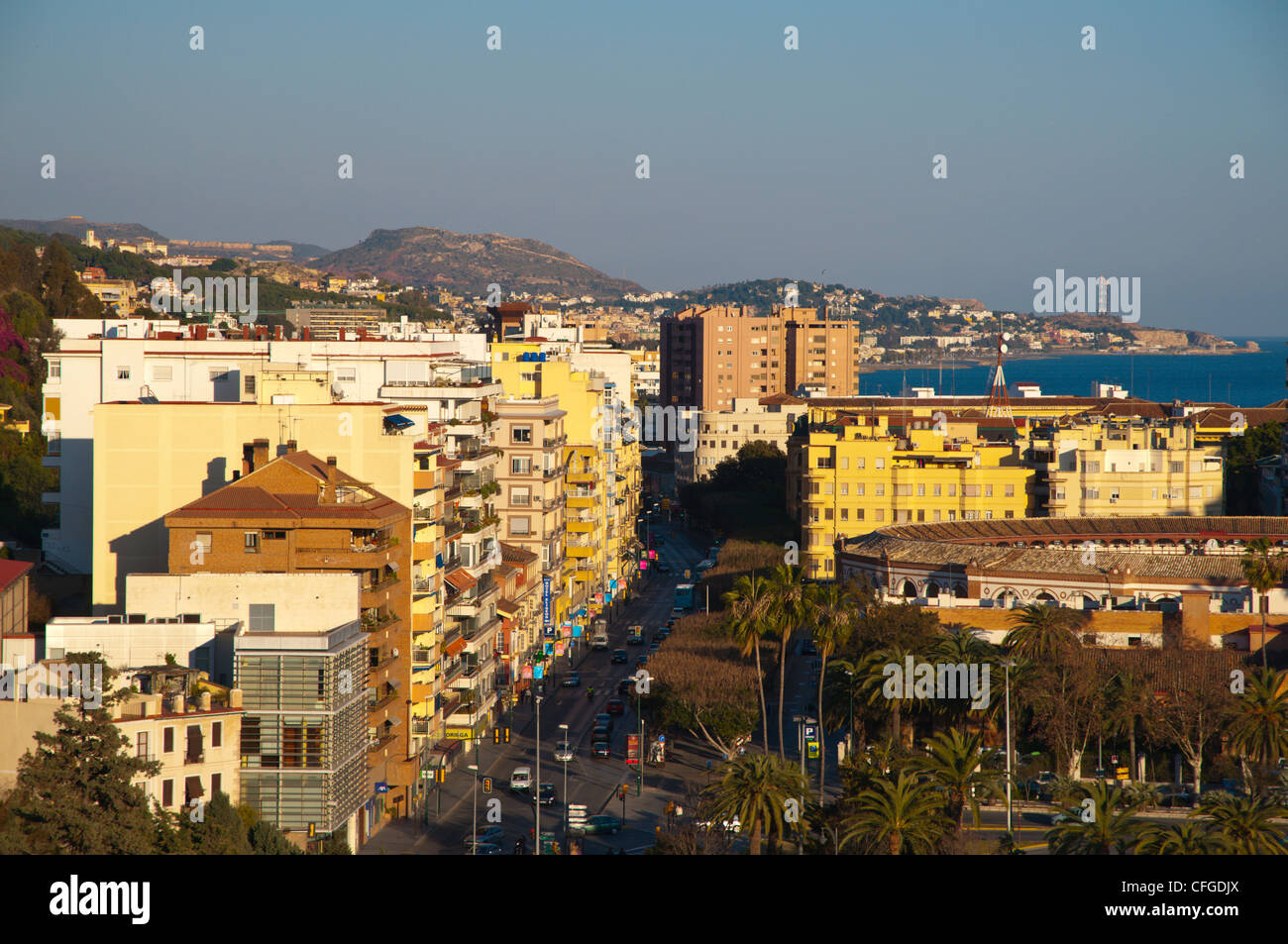 Paseo de Reding street e La Malagueta distretto centrale di Malaga Andalusia Spagna Europa Foto Stock