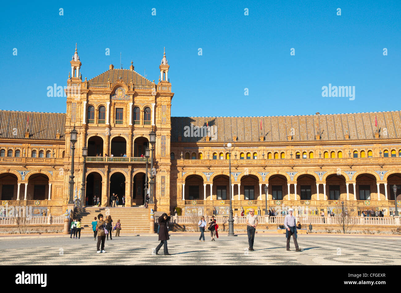 Plaza de Espana complessa (1929) centrale di Siviglia Andalusia Spagna Foto Stock