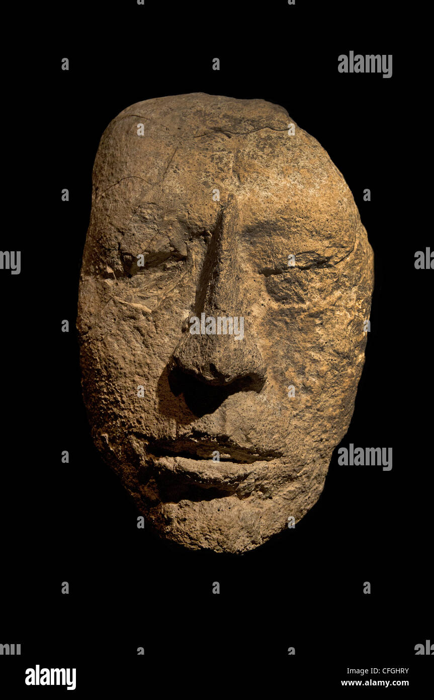 Maya viso maschile in stucco di testa Palenque Chiapas Meican Messico 7-10 sec. Foto Stock