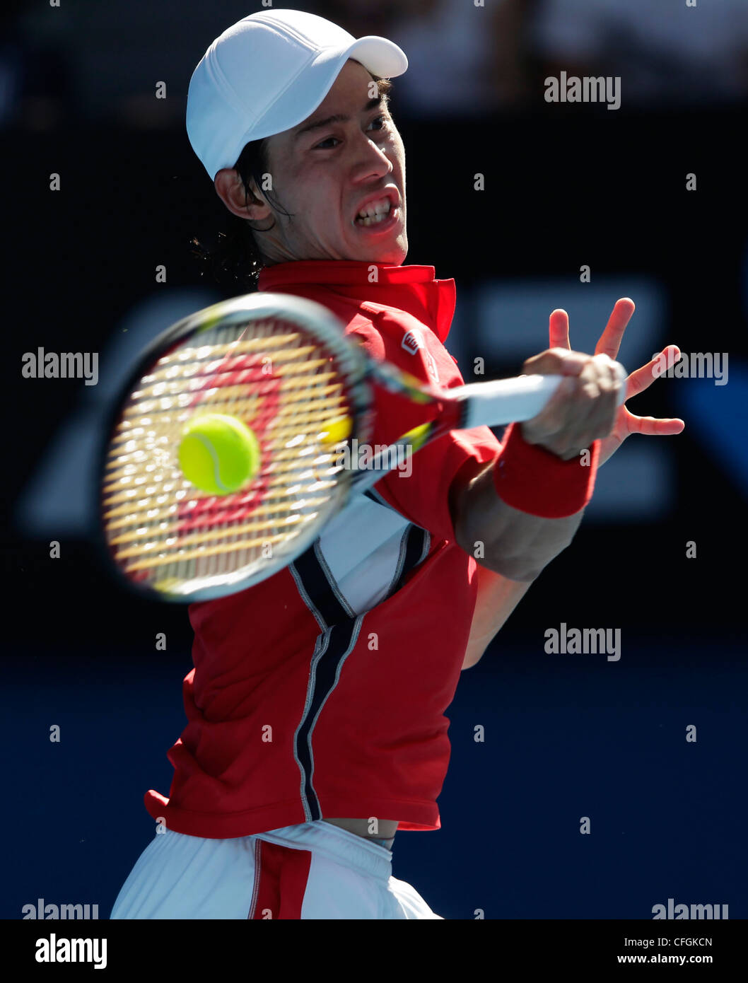 Kei Nishikori (JPN) presso l'Australian Open 2012, ITF Grand Slam torneo di tennis, Melbourne Park,l'Australia. Foto Stock