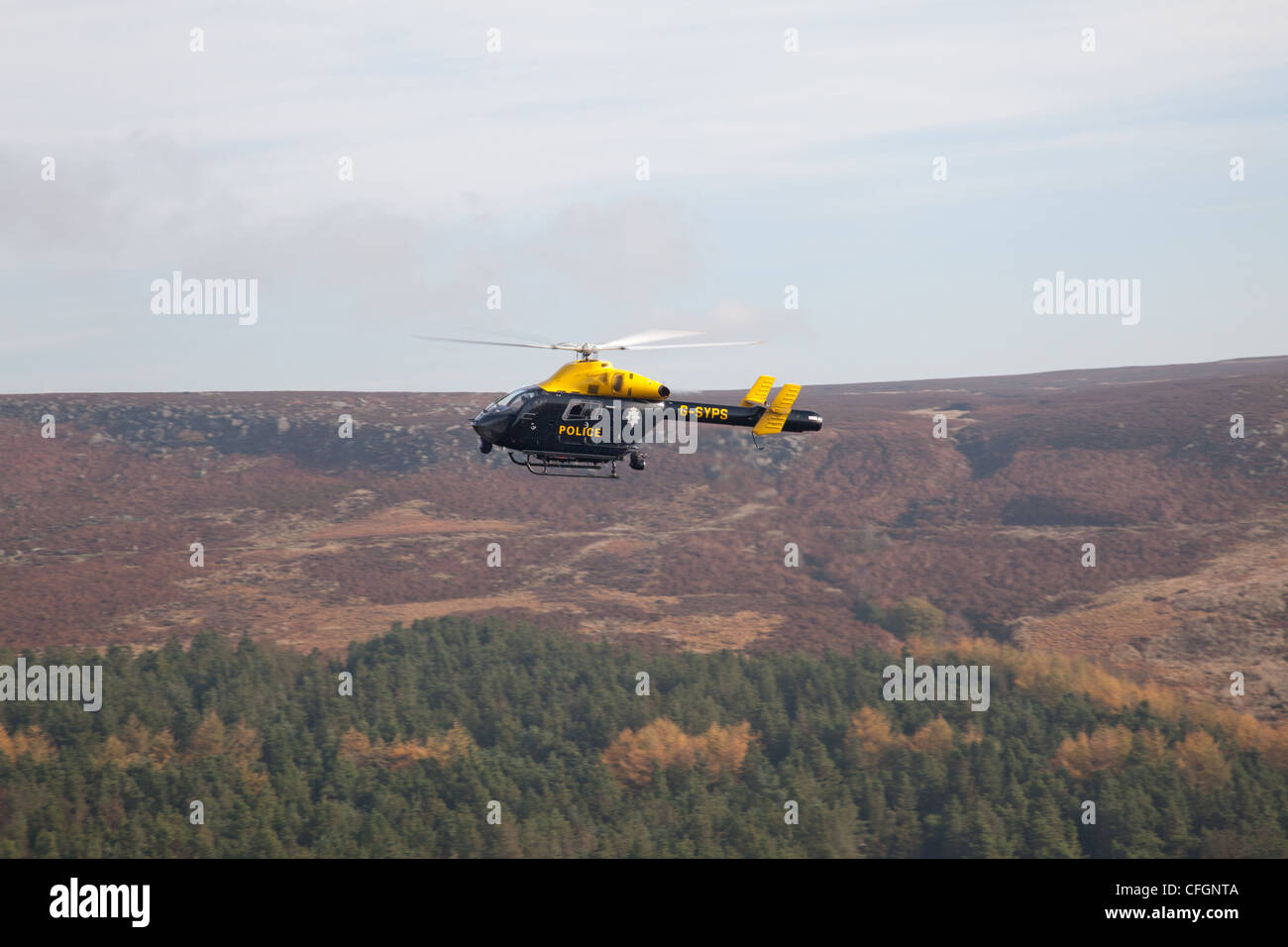 Carl Wark Fort Derbyshire elicottero della polizia Foto Stock