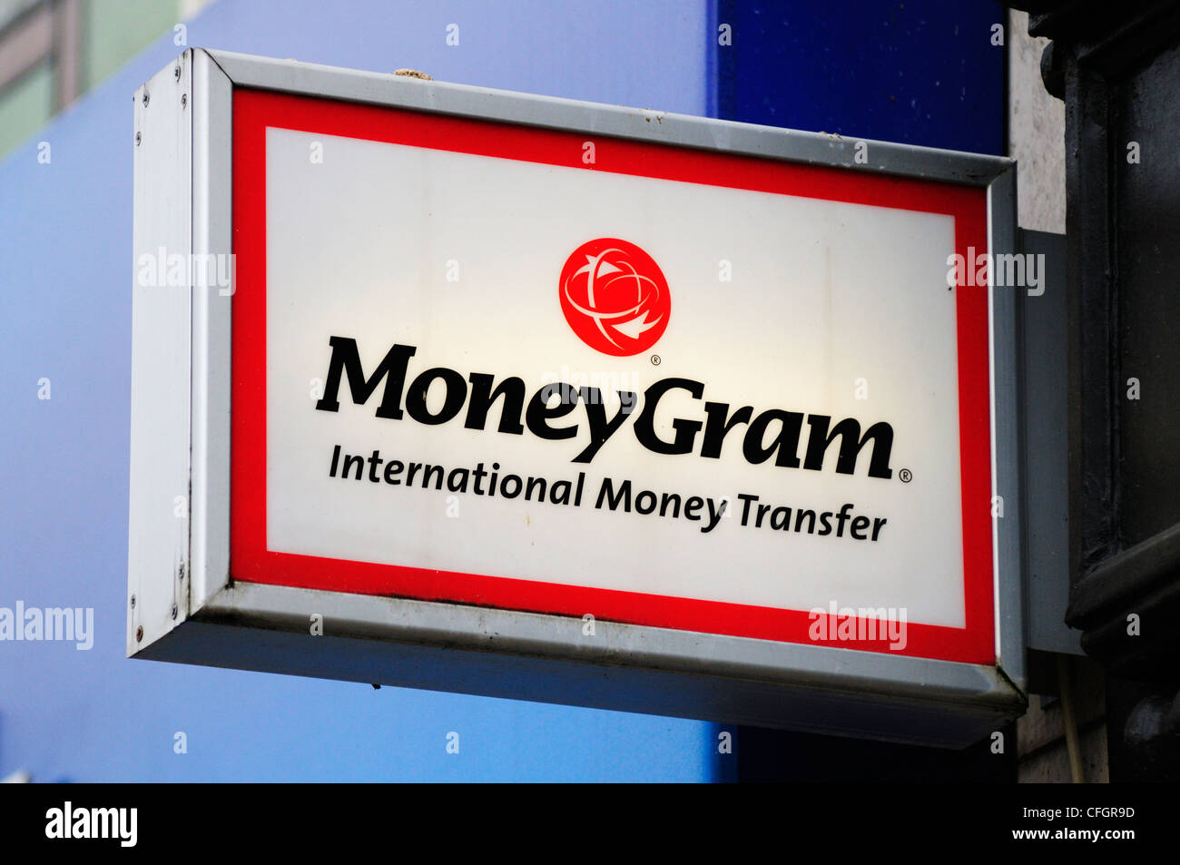 MoneyGram il trasferimento internazionale di denaro segno, Cambridge, Inghilterra, Regno Unito Foto Stock